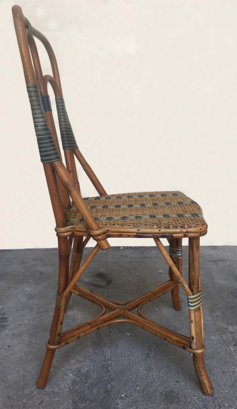 A set of six winter garden dining chairs in bamboo and rattan, in excellent condition.
Maison M Murard in Lyon, France, circa 1930. With the manufacturer's original plate.