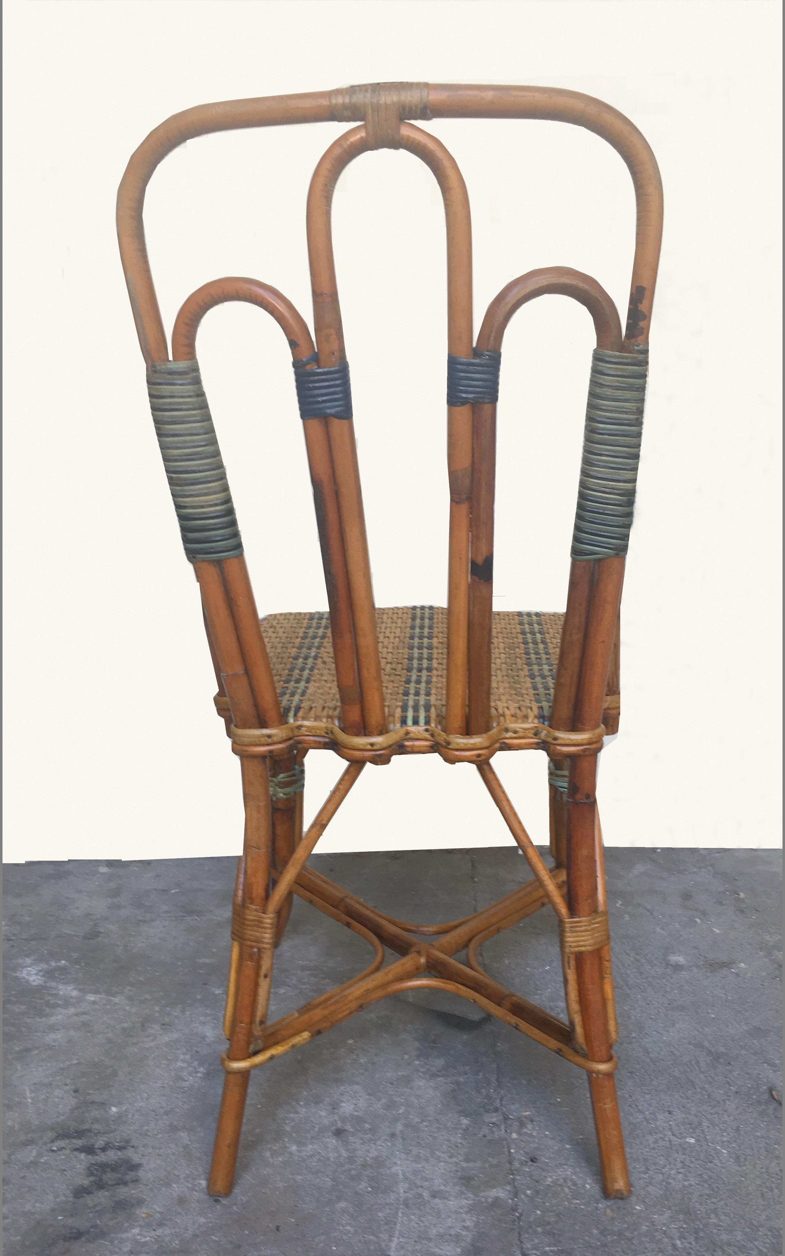 French Set of Six Rattan Winter Garden Chairs, M. Murard Lyon, France, circa 1930