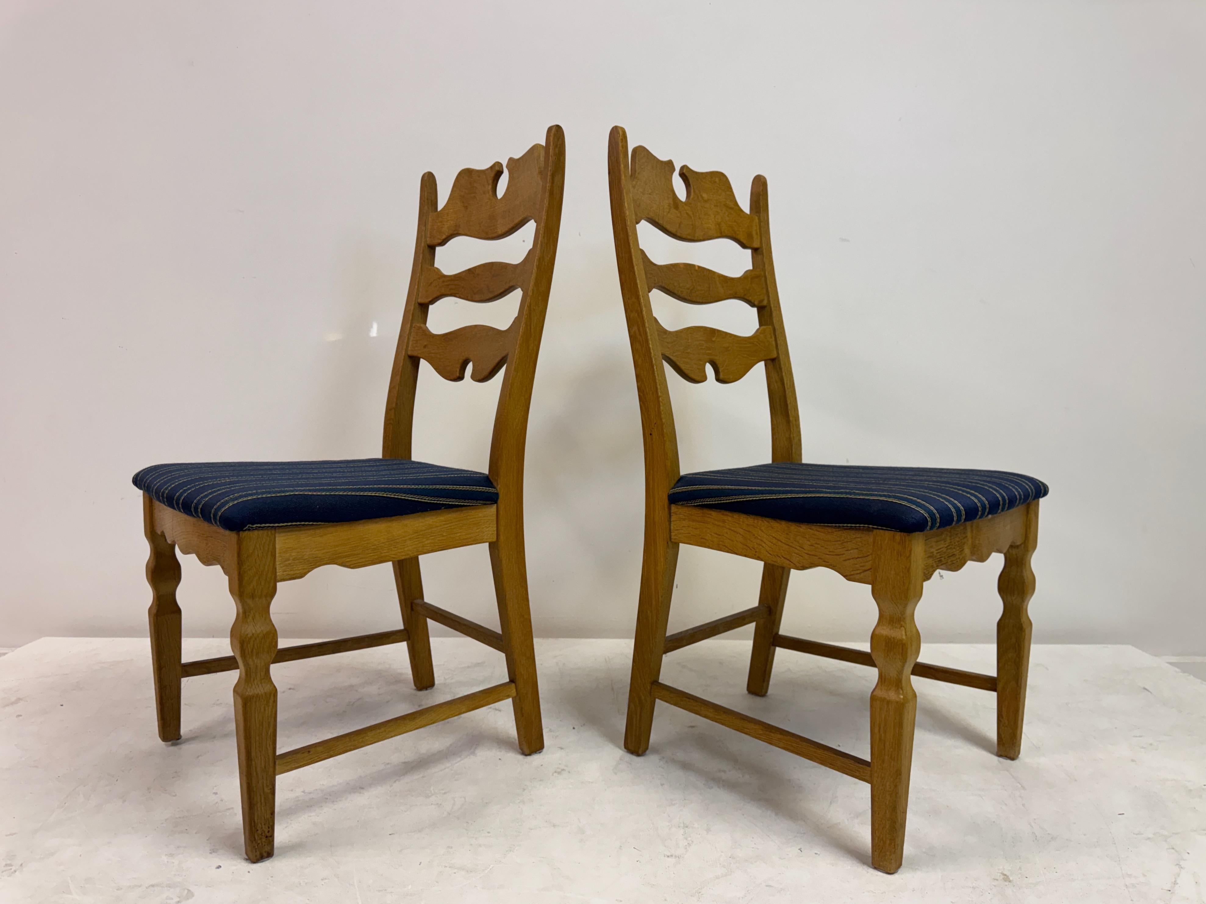 Set of Six “Razorblade” Dining Chairs by Henning Kjaernulf, Oak, 1960s in vendita 12