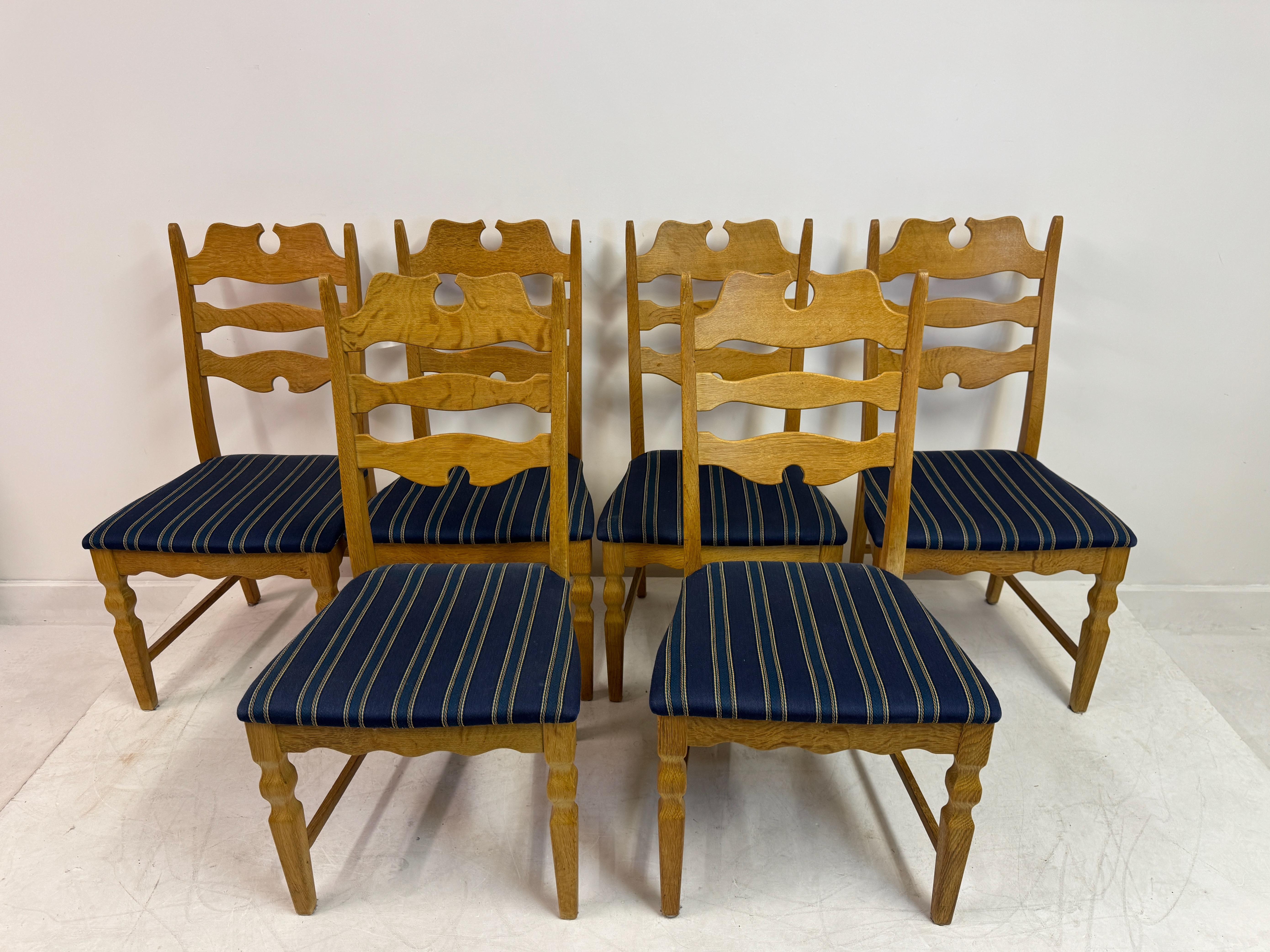 Set of Six “Razorblade” Dining Chairs by Henning Kjaernulf, Oak, 1960s in vendita 13