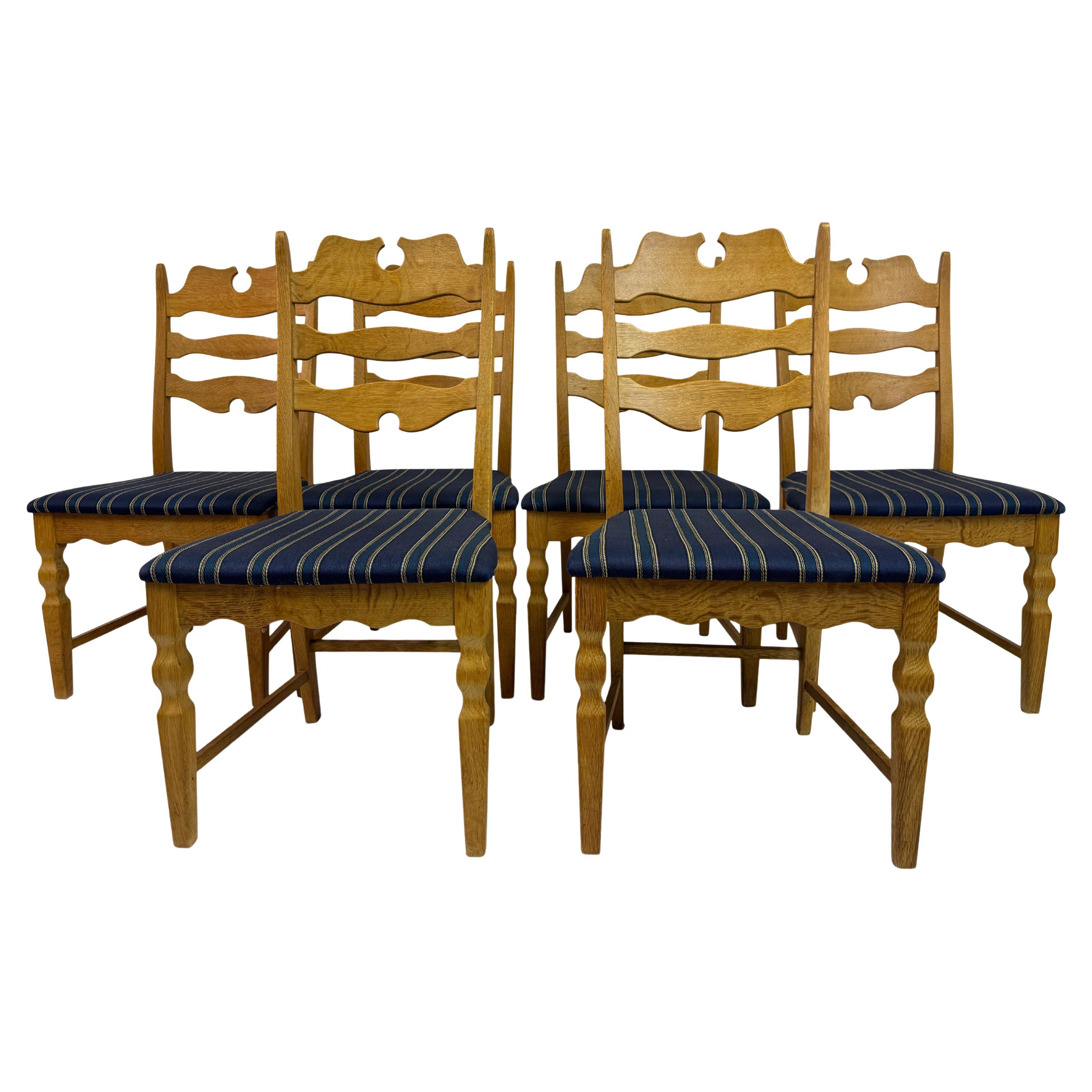 Set of Six “Razorblade” Dining Chairs by Henning Kjaernulf, Oak, 1960s