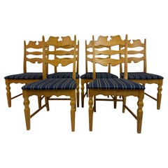 Set of Six “Razorblade” Dining Chairs by Henning Kjaernulf, Oak, 1960s