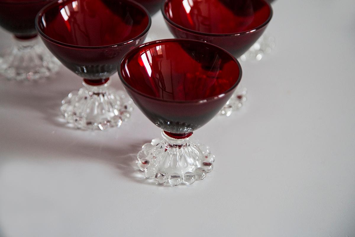 Set of Six Red Burgundy Empoli Glasses, Italy, Europe, 1970s 3