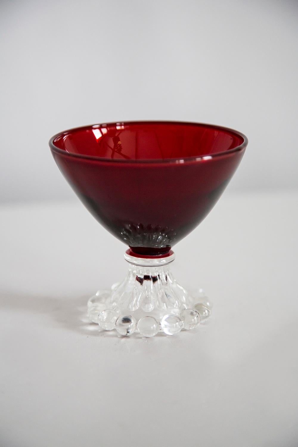 Set of Six Red Burgundy Empoli Glasses, Italy, Europe, 1970s For Sale 4