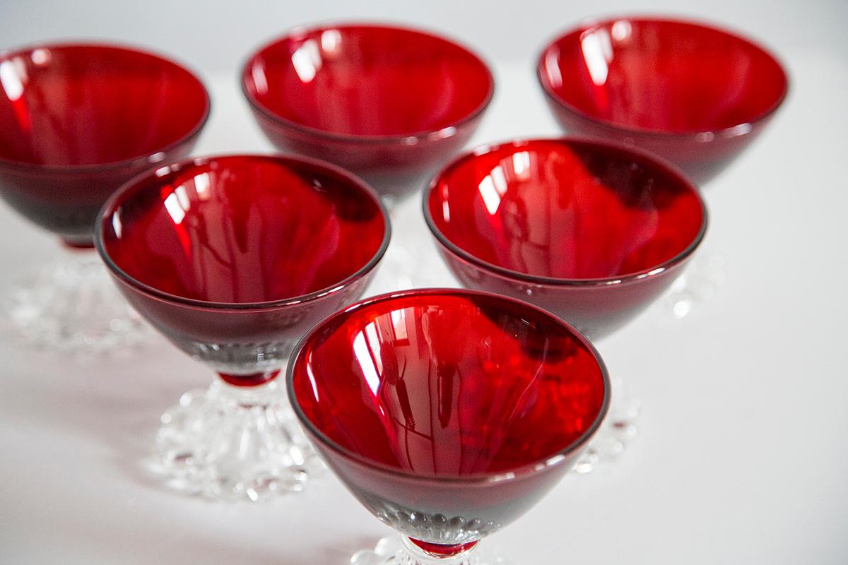 Set of Six Red Burgundy Empoli Glasses, Italy, Europe, 1970s 1
