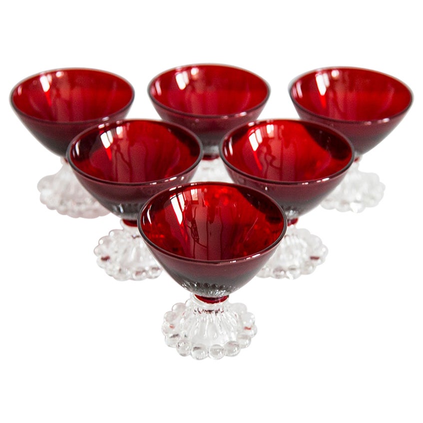 Set of Six Red Burgundy Empoli Glasses, Italy, Europe, 1970s