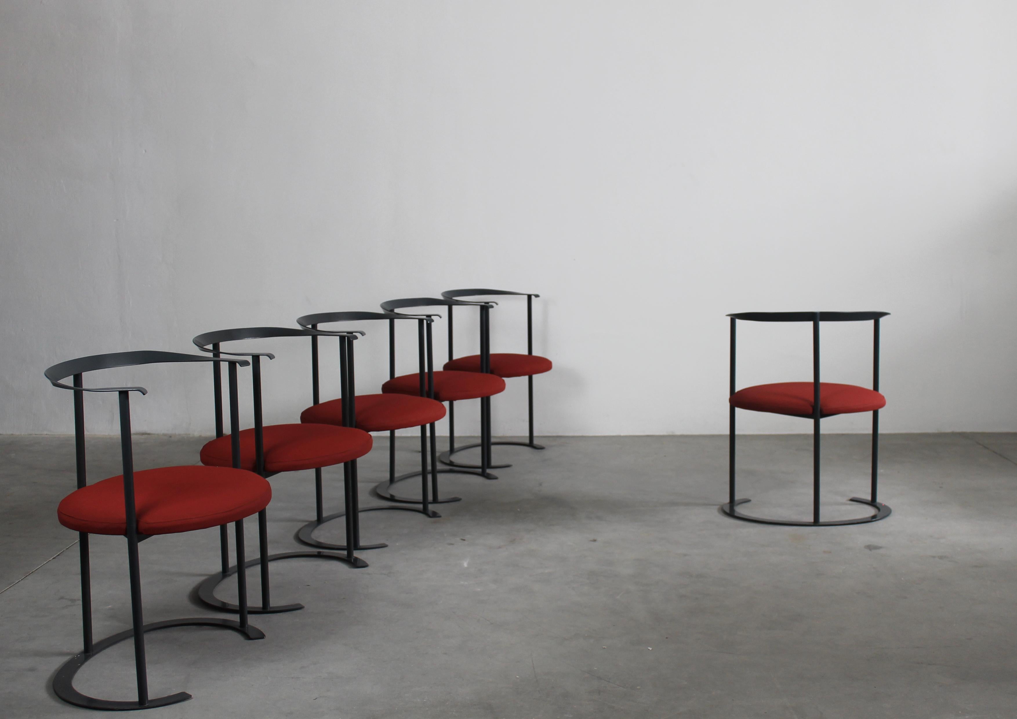 Italian Luigi Caccia Dominioni Set of Six Catilina Chairs in Steel and Fabric Azucena  For Sale
