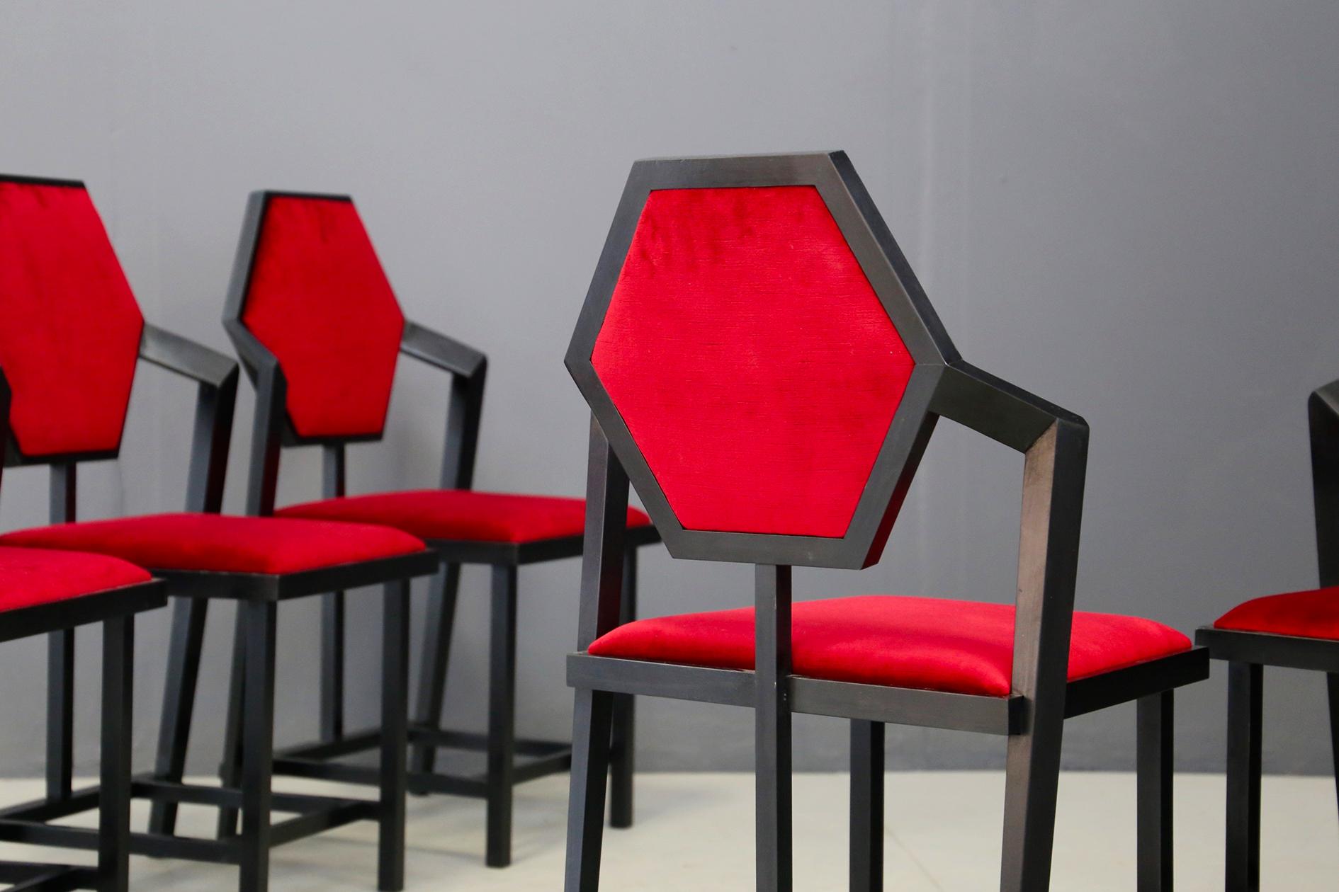 Set of Six Red Chairs Designed by Frank Lloyd Wright from the 1980s 6