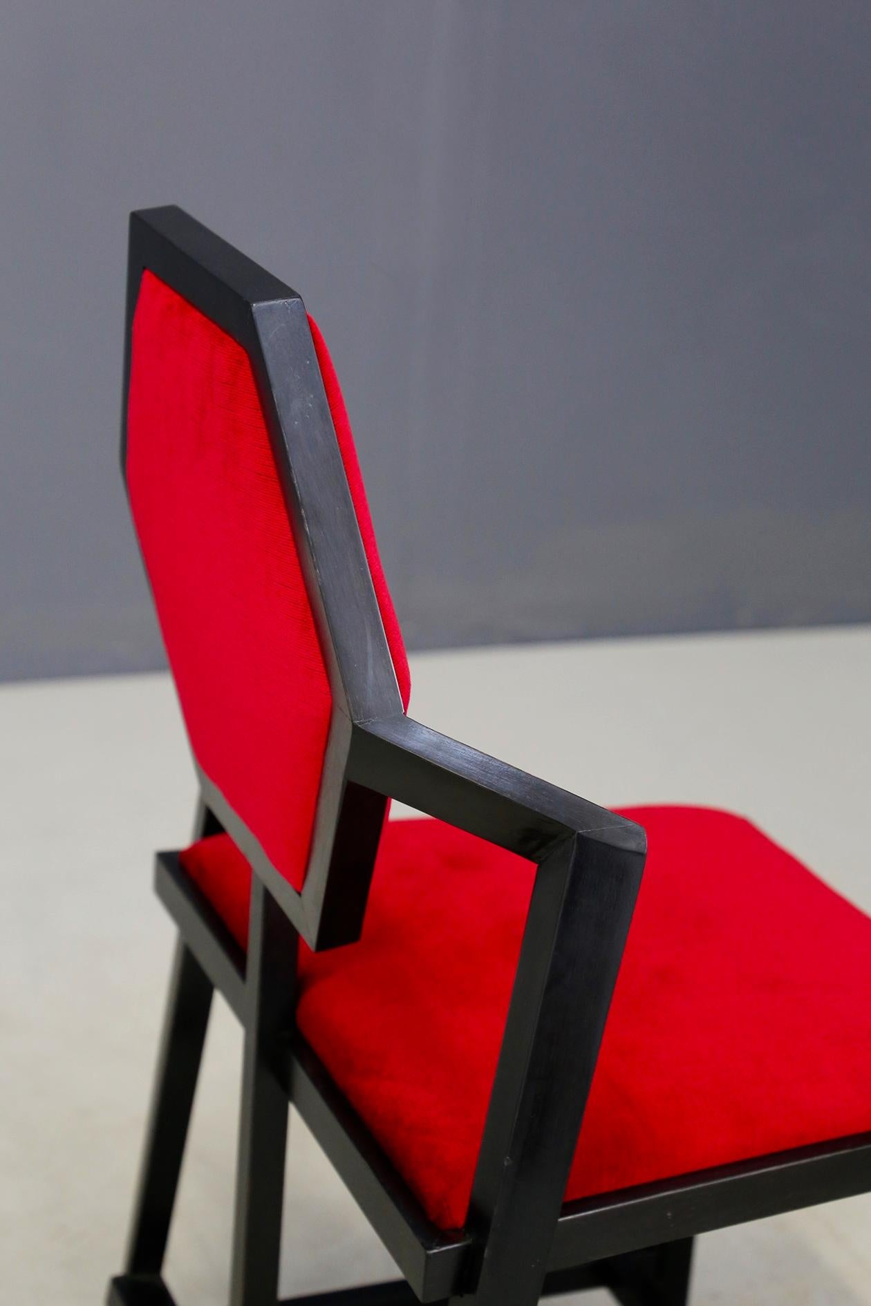 Set of Six Red Chairs Designed by Frank Lloyd Wright from the 1980s 9