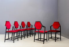 Set of Six Red Chairs Designed by Frank Lloyd Wright from the 1980s