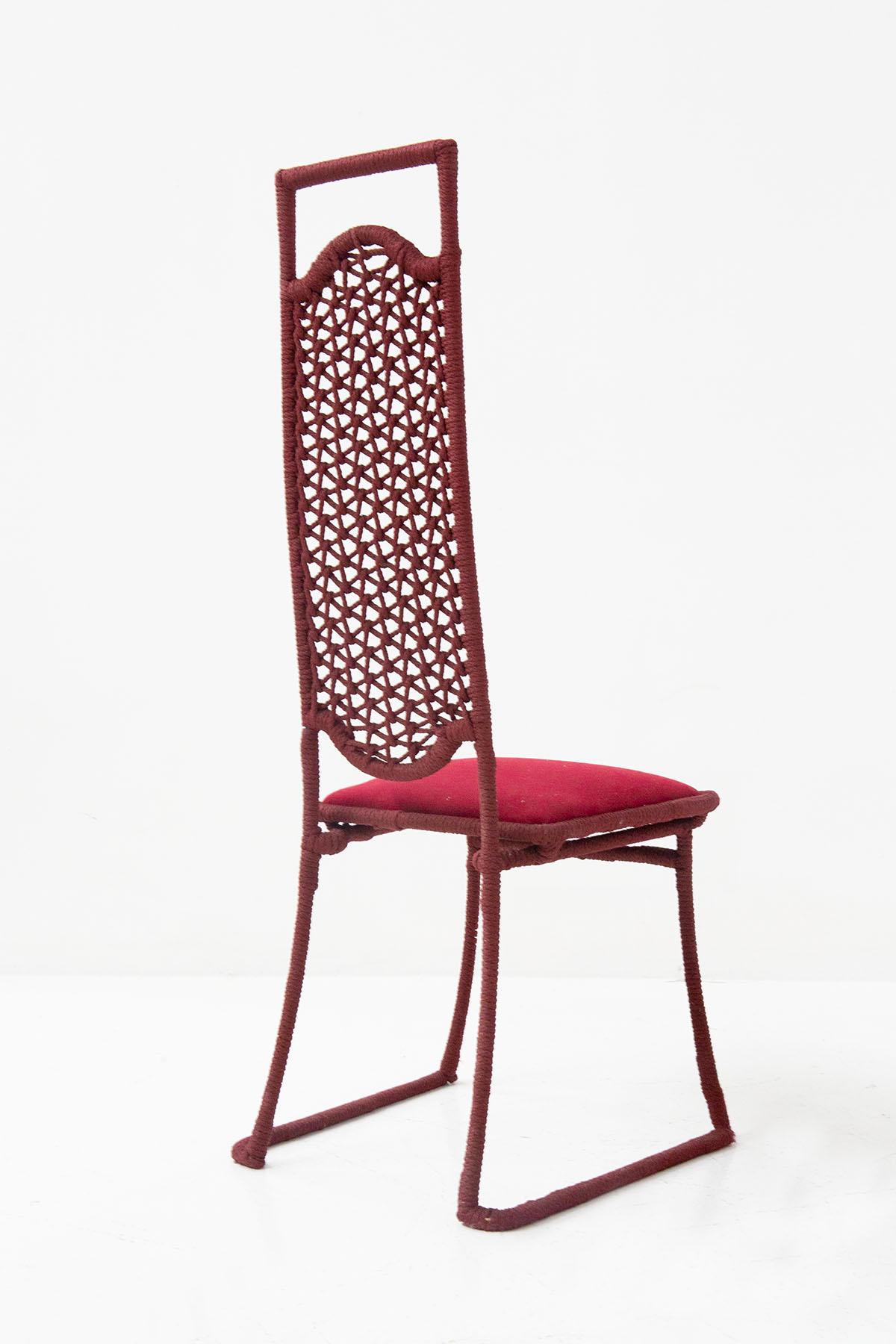 Set of Six Red Rope Chairs by Marzio Cecchi For Sale 3