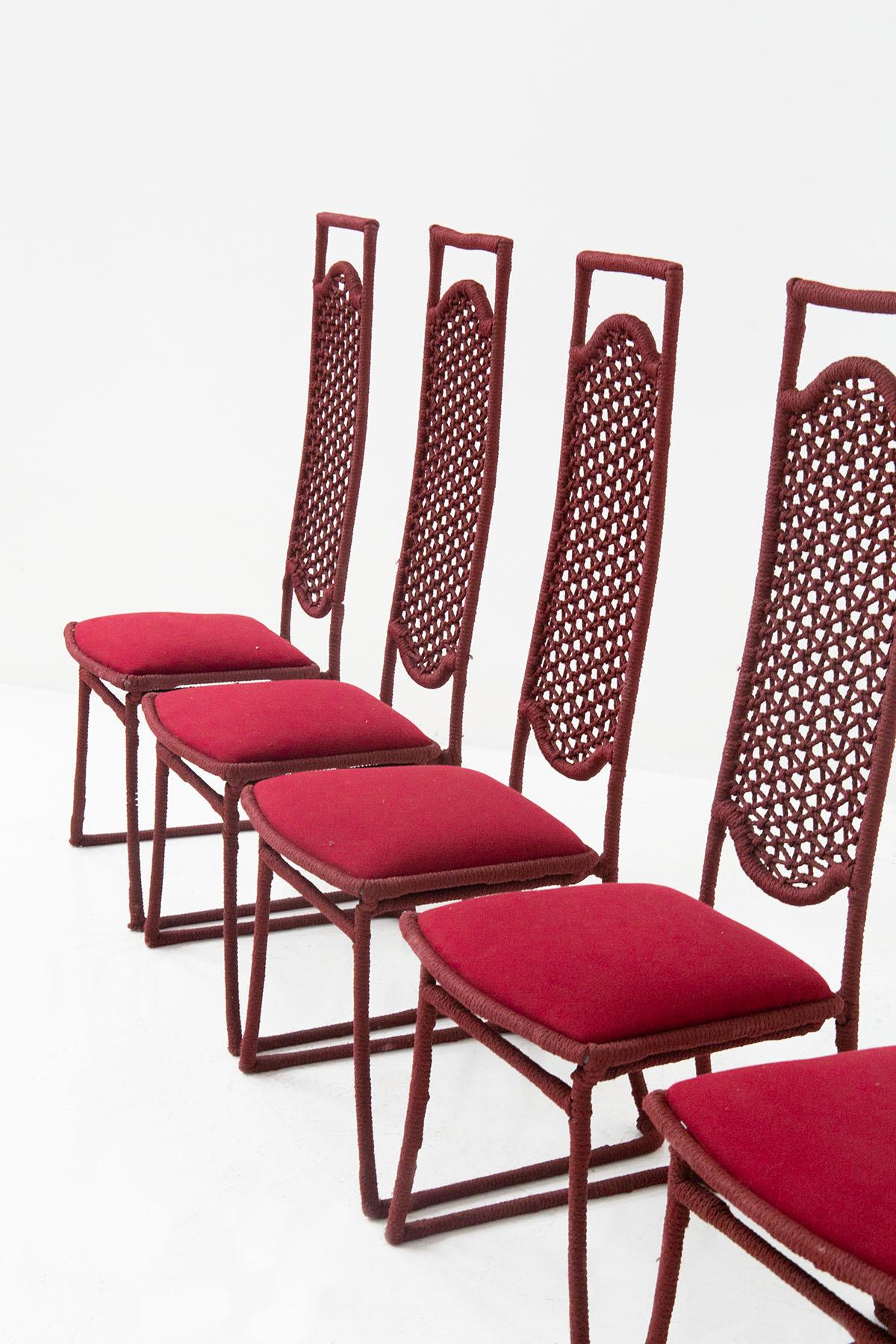 Mid-Century Modern Set of Six Red Rope Chairs by Marzio Cecchi For Sale
