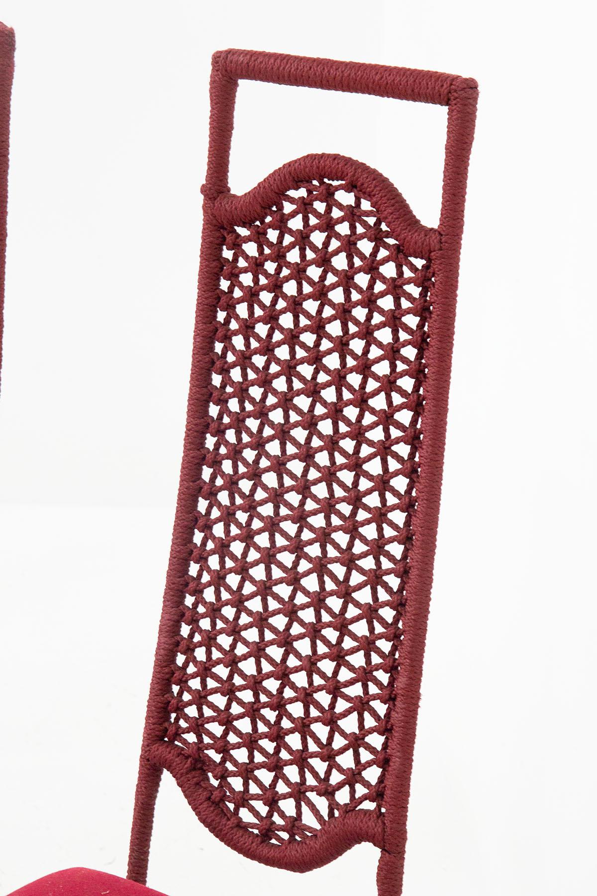 Set aus sechs roten Seilstühlen von Marzio Cecchi im Zustand „Gut“ im Angebot in Milano, IT
