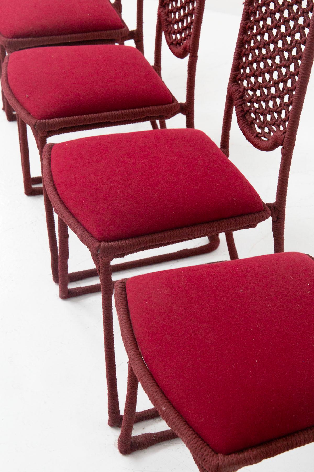 Set aus sechs roten Seilstühlen von Marzio Cecchi (Ende des 20. Jahrhunderts) im Angebot