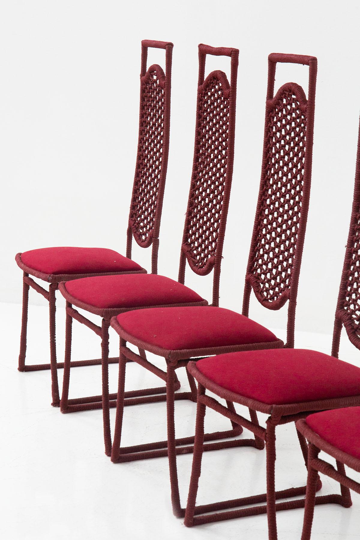 Late 20th Century Set of Six Red Rope Chairs by Marzio Cecchi For Sale