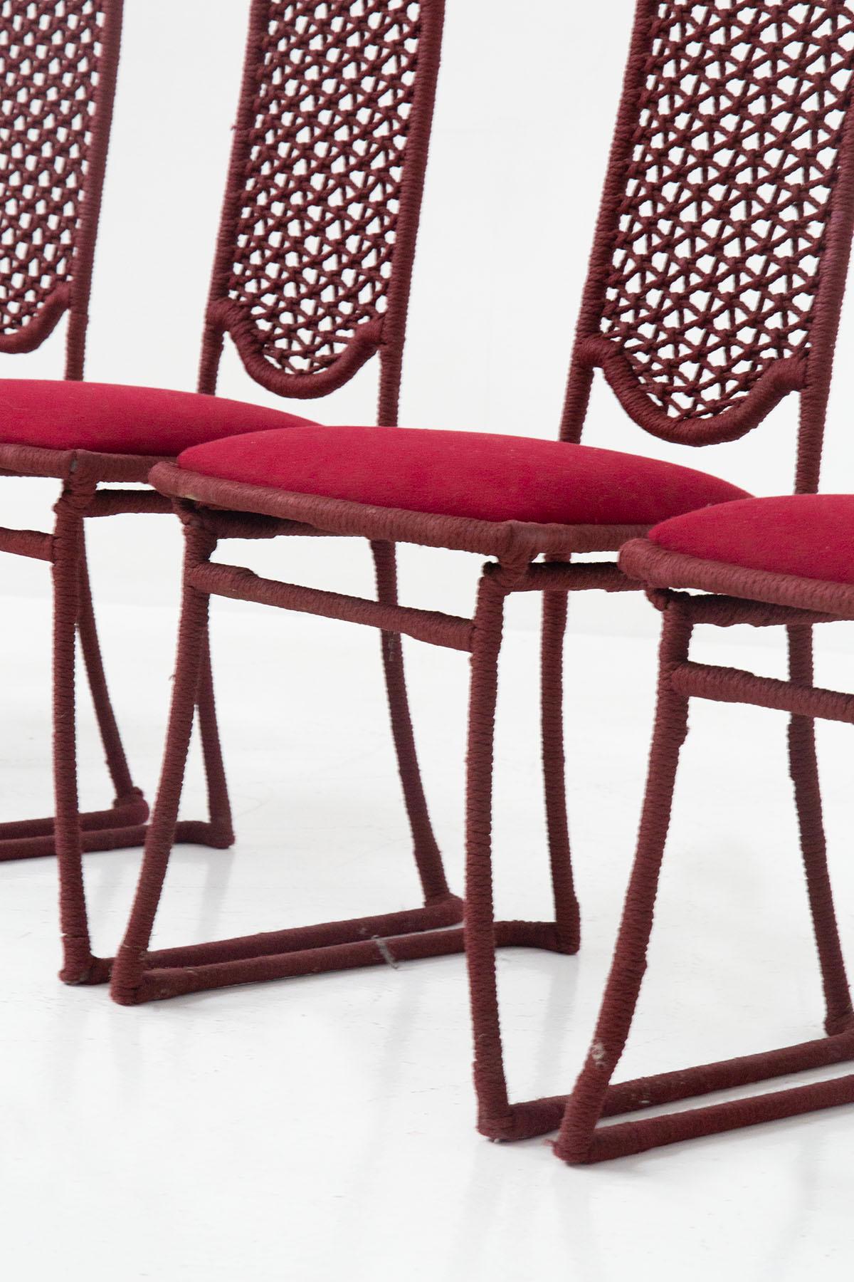 Set of Six Red Rope Chairs by Marzio Cecchi For Sale 1