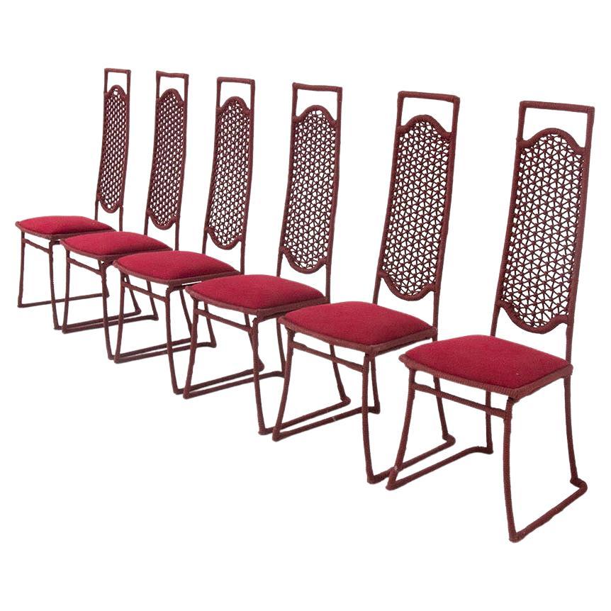 Set of Six Red Rope Chairs by Marzio Cecchi