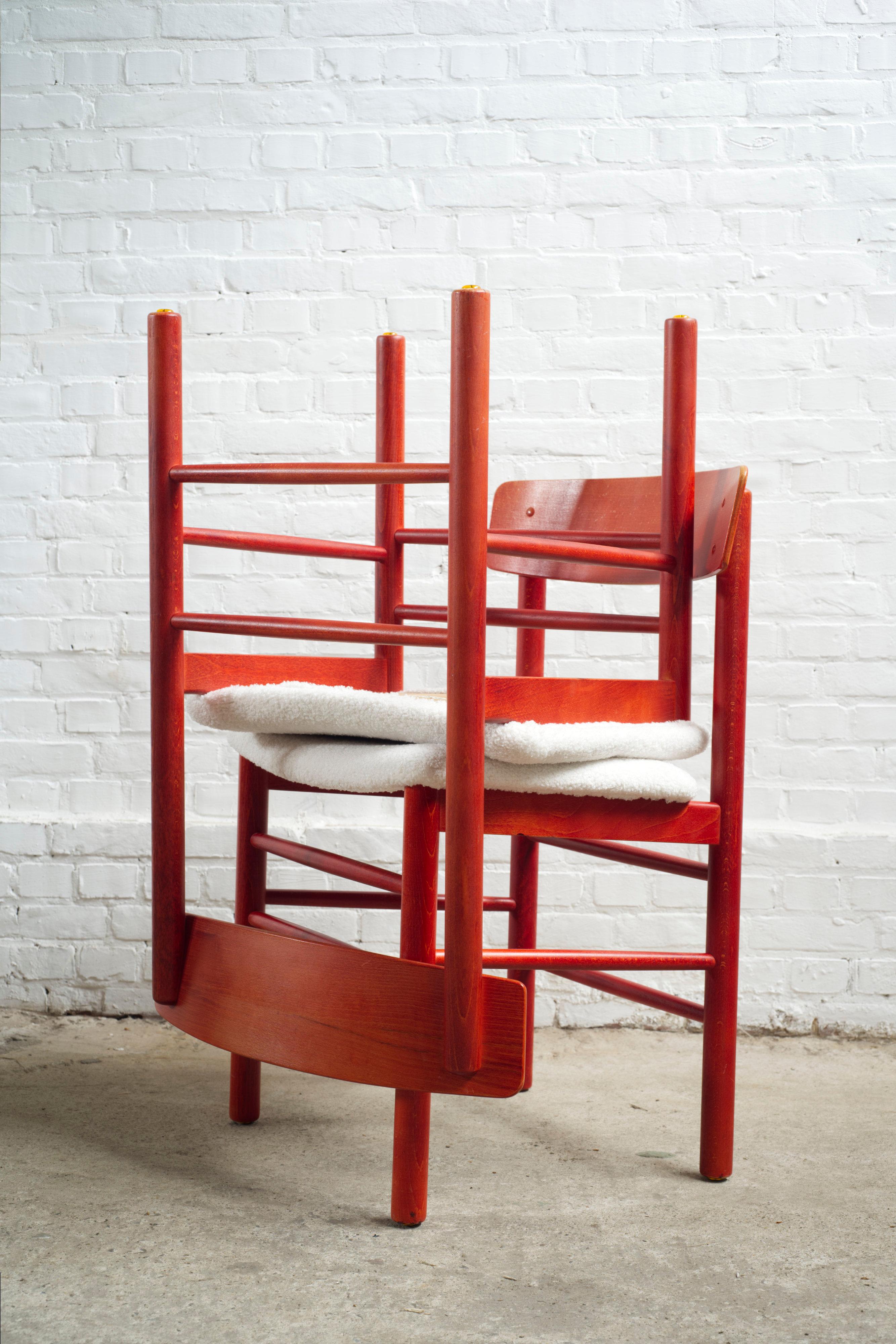 Set of six red stained Farstrup dining chairs 'model 250', Denmark, 1960's For Sale 1