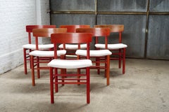 Set of six red stained Farstrup dining chairs 'model 250', Denmark, 1960's