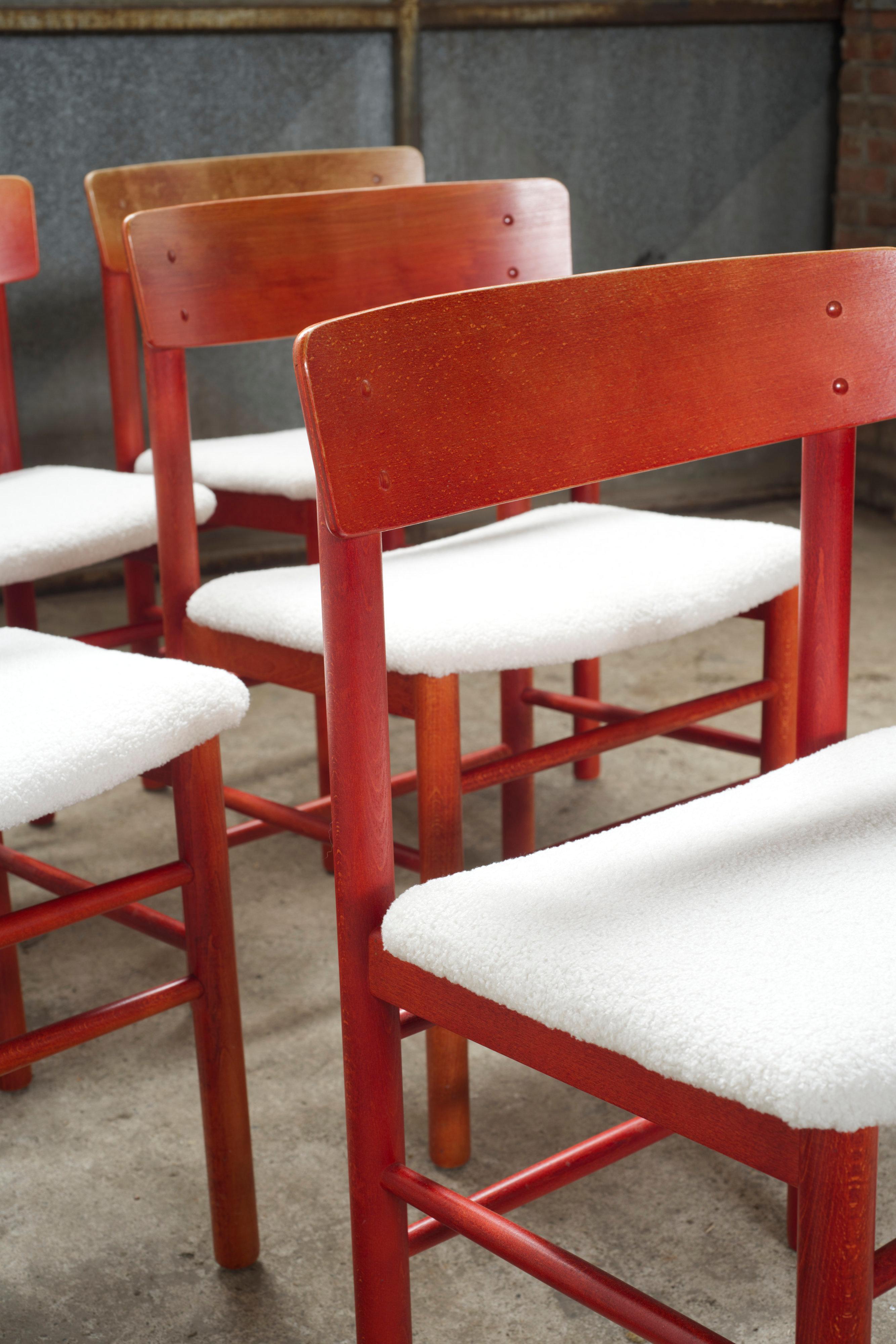 Scandinavian Modern Set of six red stained Farstrup dining chairs 'model 250', Denmark, 1960's For Sale