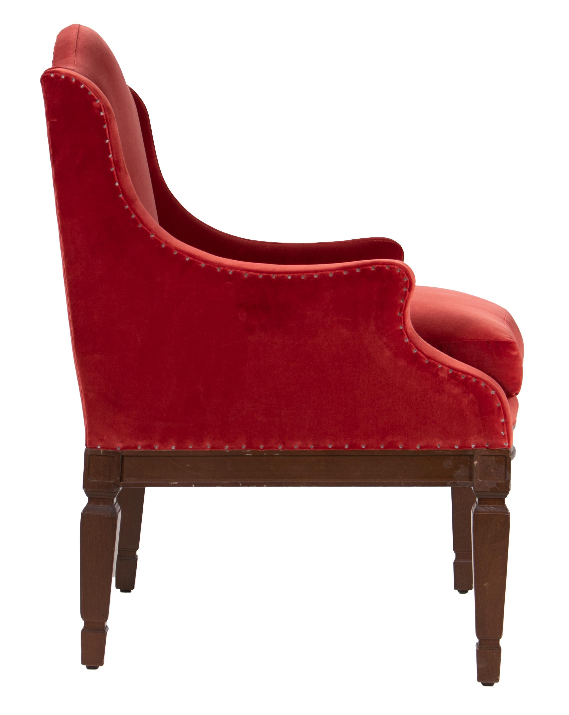 Set of Six Red Upholstered Wooden Armchairs In Good Condition In Marbella, ES