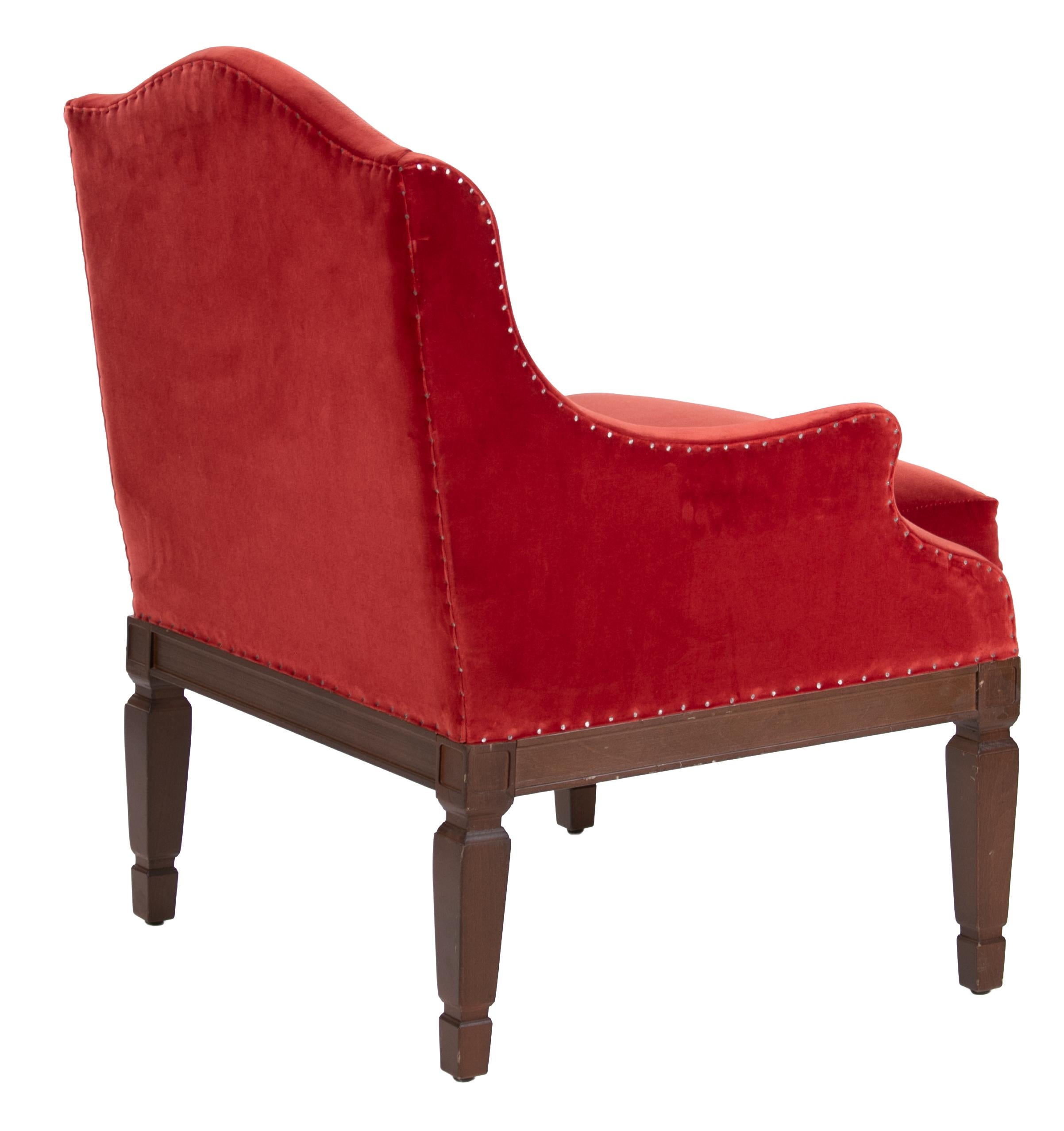 Contemporary Set of Six Red Upholstered Wooden Armchairs