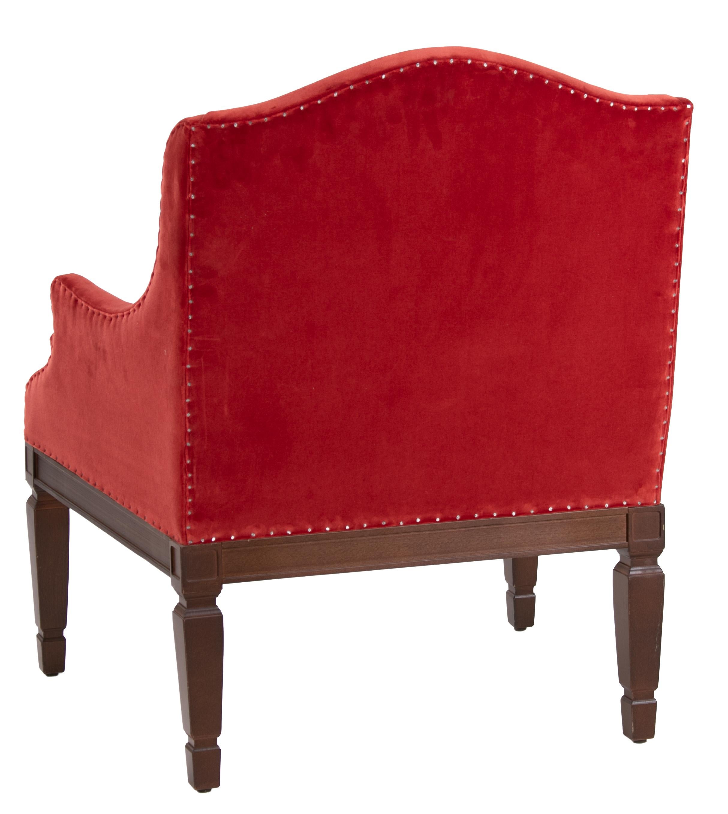 Set of Six Red Upholstered Wooden Armchairs 1