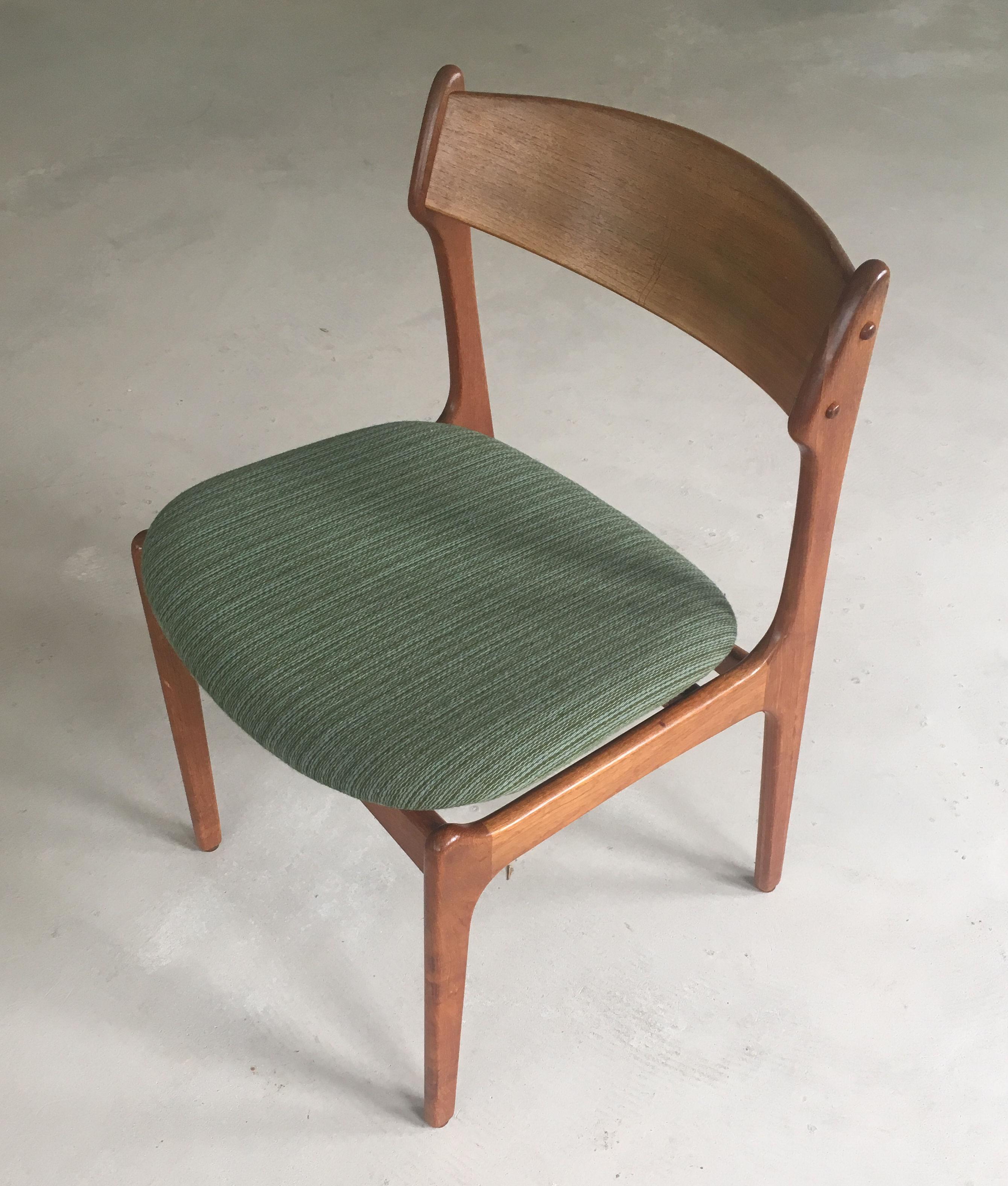 Scandinavian Modern Set of Six Refinished Danish Erik Buch Dining Chairs in Teak, Custom Upholstery For Sale