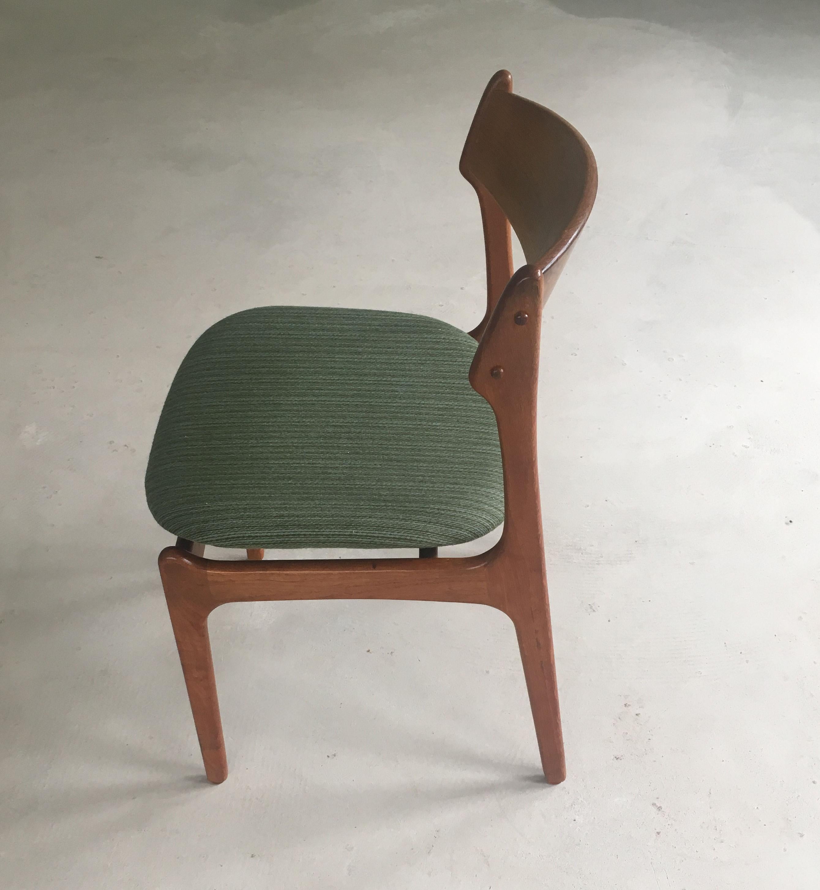 Set of Six Refinished Danish Erik Buch Dining Chairs in Teak, Custom Upholstery In Good Condition For Sale In Knebel, DK