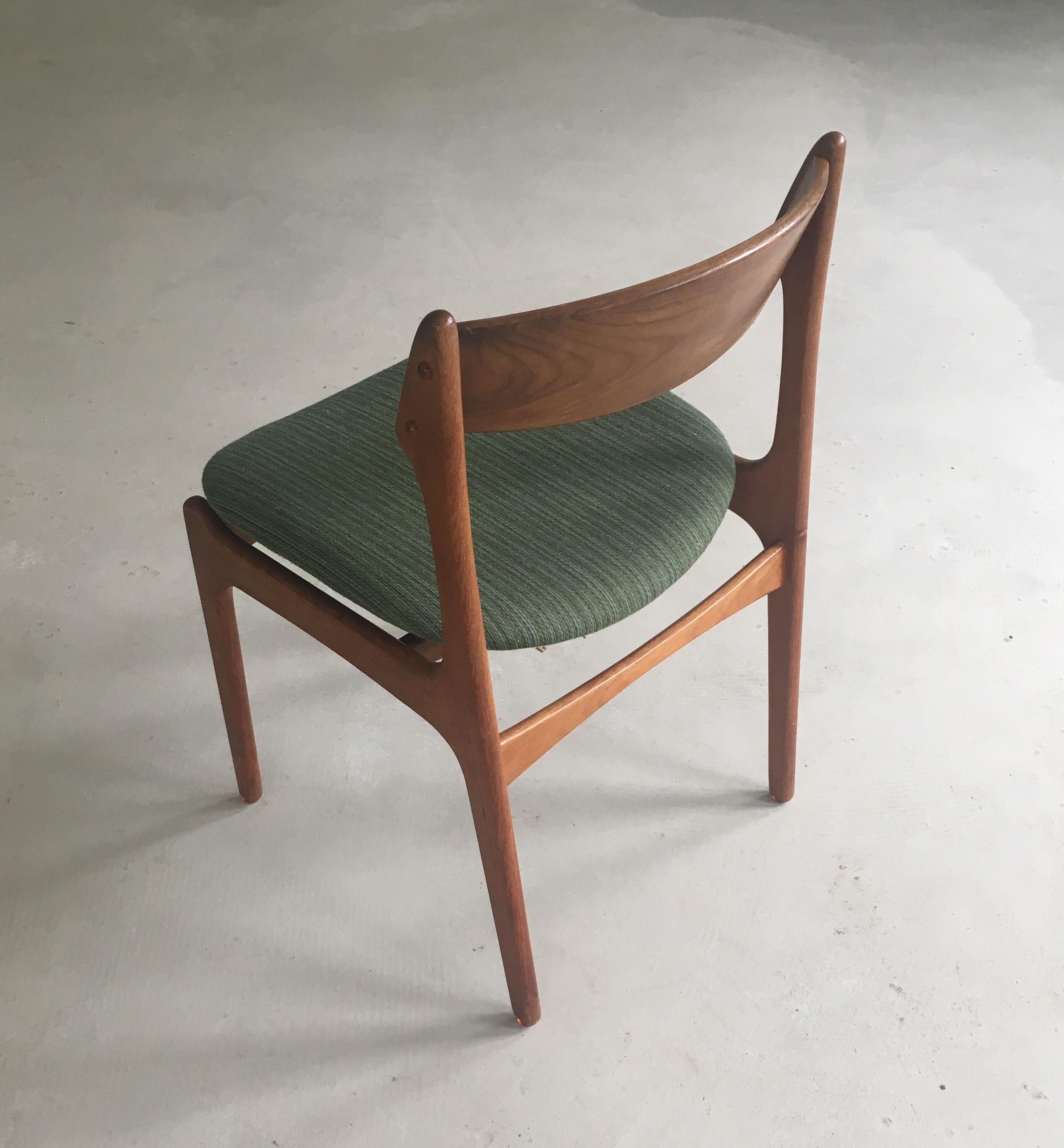 Mid-20th Century Set of Six Refinished Danish Erik Buch Dining Chairs in Teak, Custom Upholstery For Sale