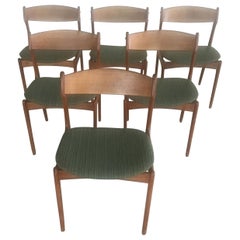 Vintage Set of Six Refinished Danish Erik Buch Dining Chairs in Teak, Custom Upholstery