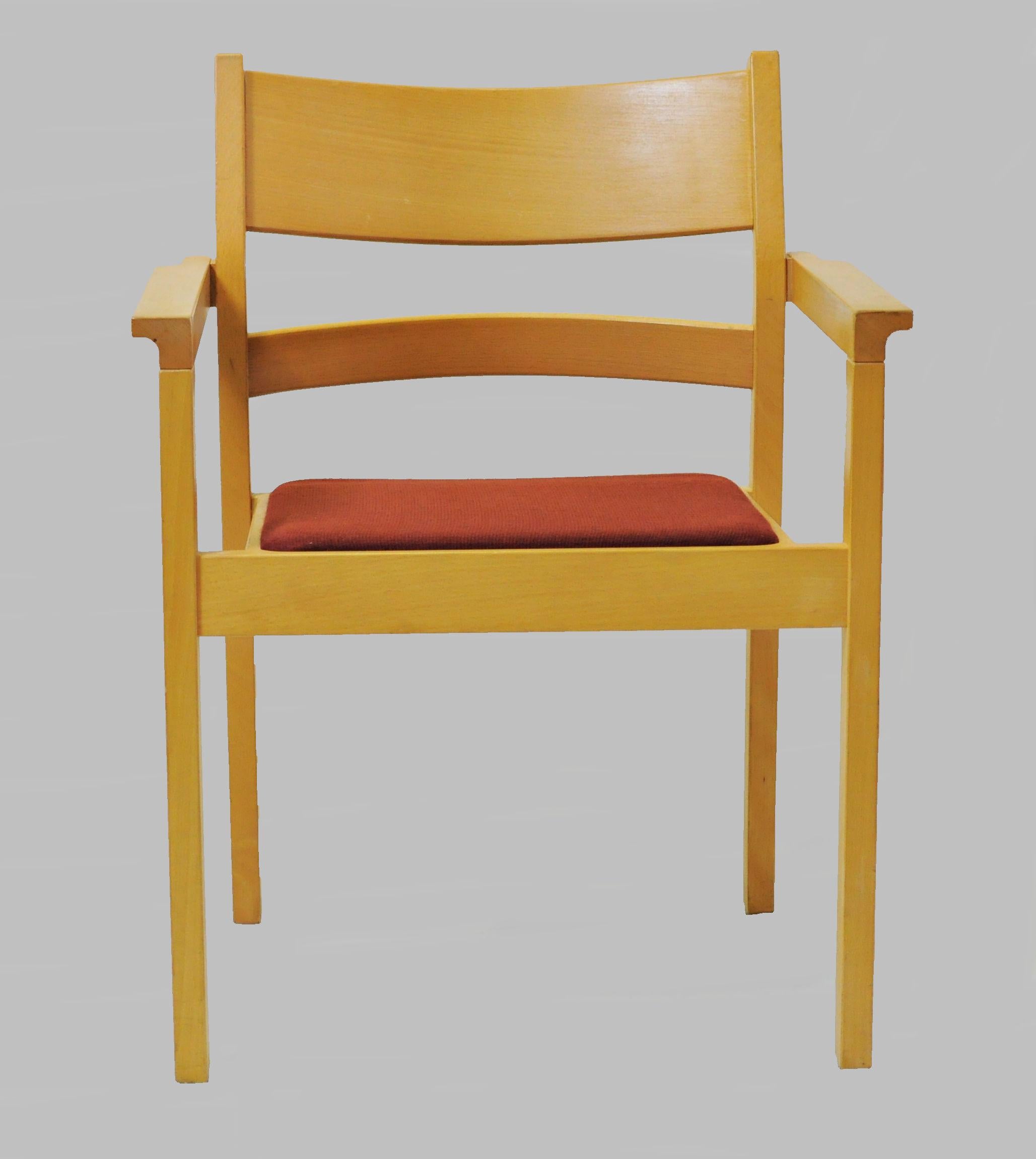 Set of six refinished Hans J. Wegner armchairs in beech.

The armchairs named 