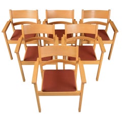 Ensemble de six fauteuils Hans J. Wegner en hêtre restauré:: tapisserie au choix