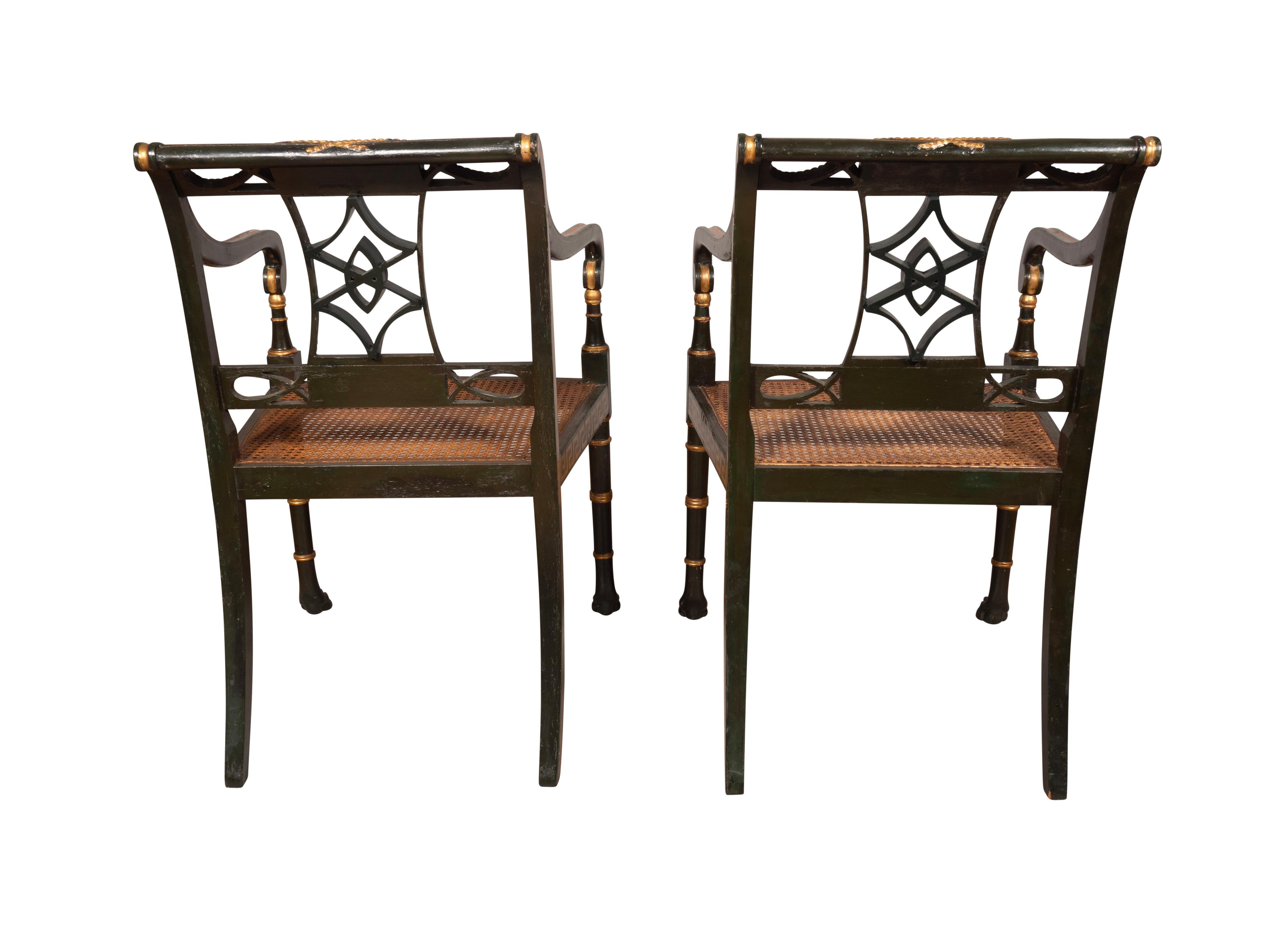 Set Of Six Regency Ebonized And Painted Armchairs 5