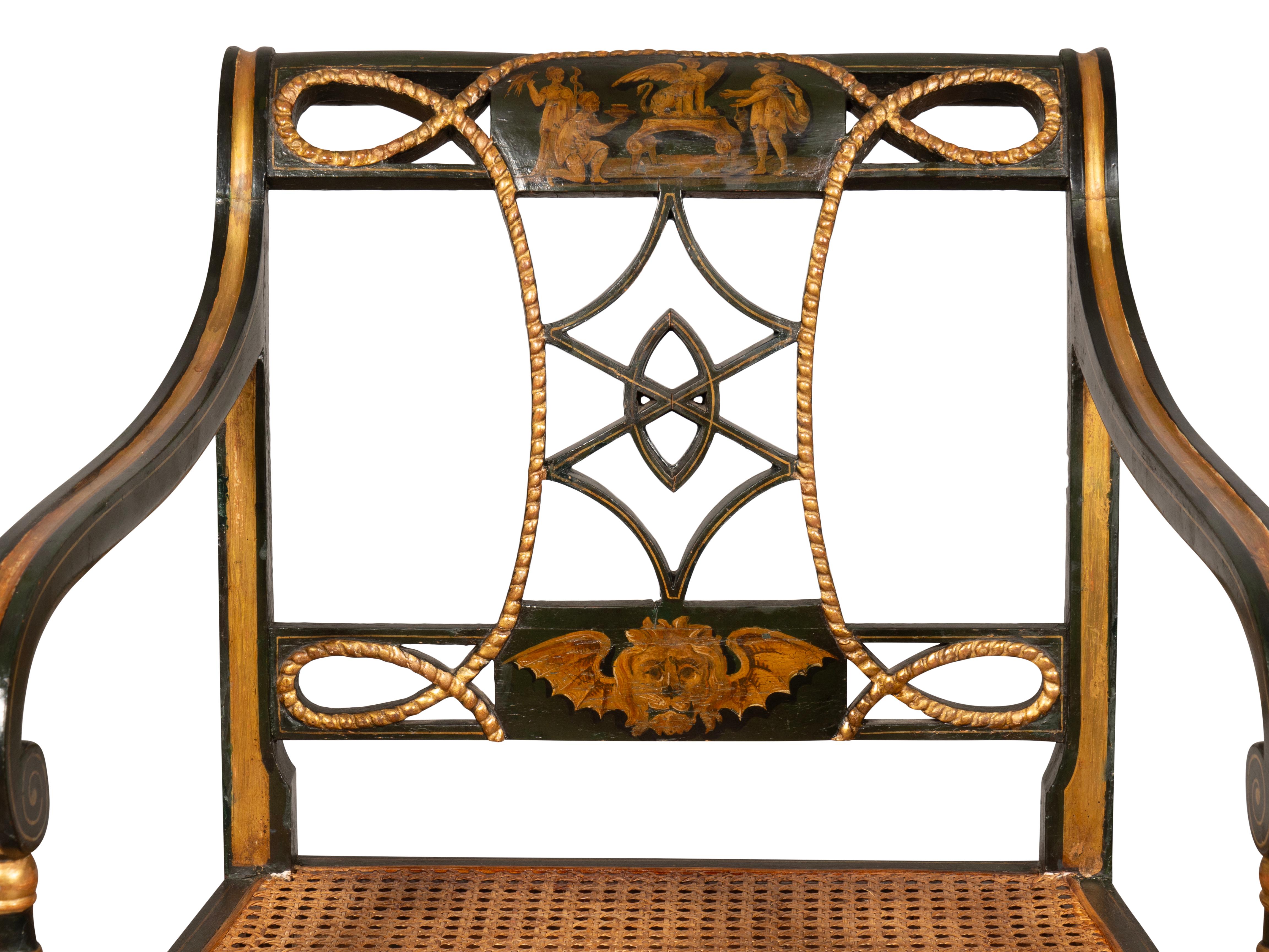 Set Of Six Regency Ebonized And Painted Armchairs 6