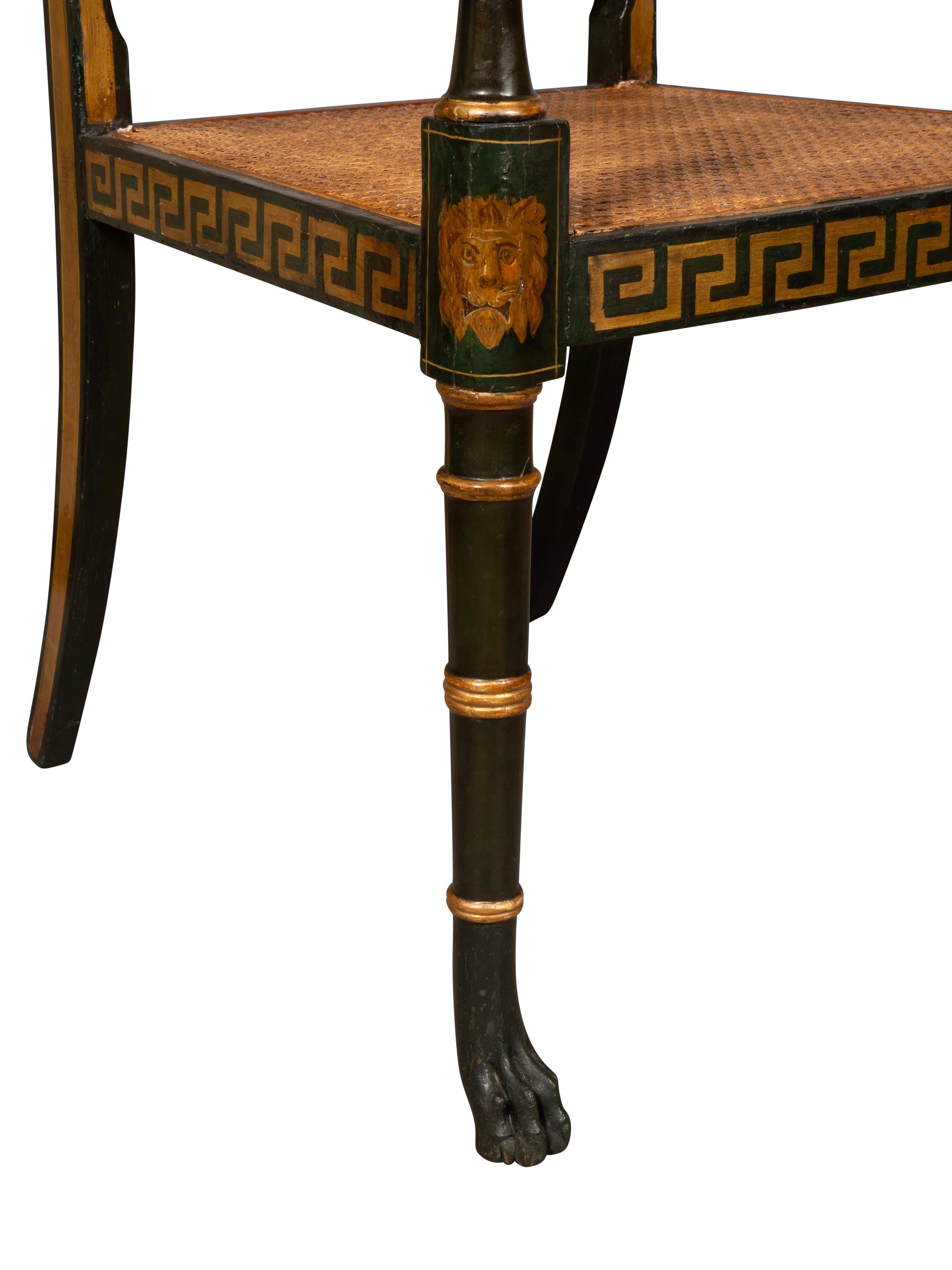 Set Of Six Regency Ebonized And Painted Armchairs 9