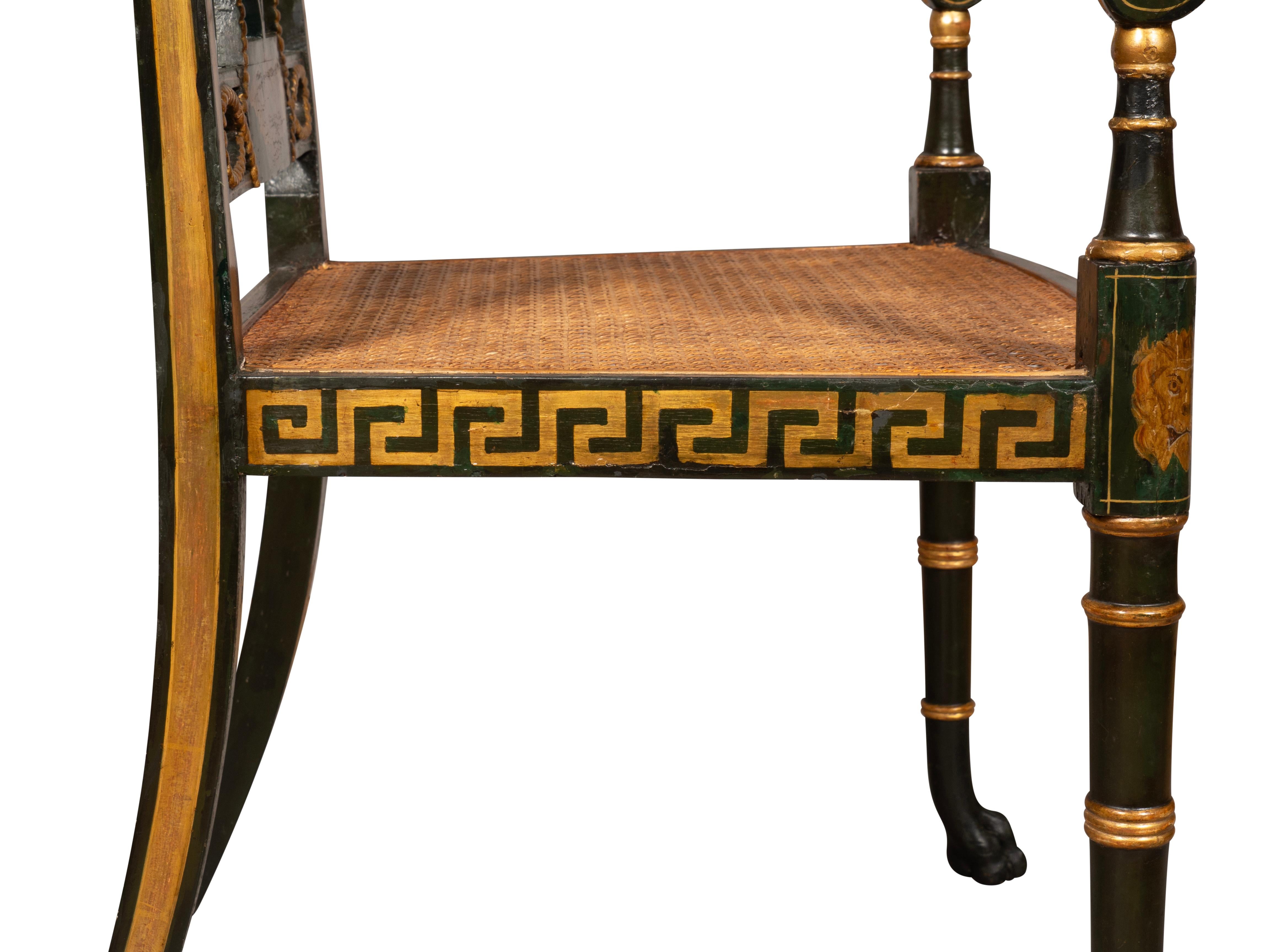 Set Of Six Regency Ebonized And Painted Armchairs 11