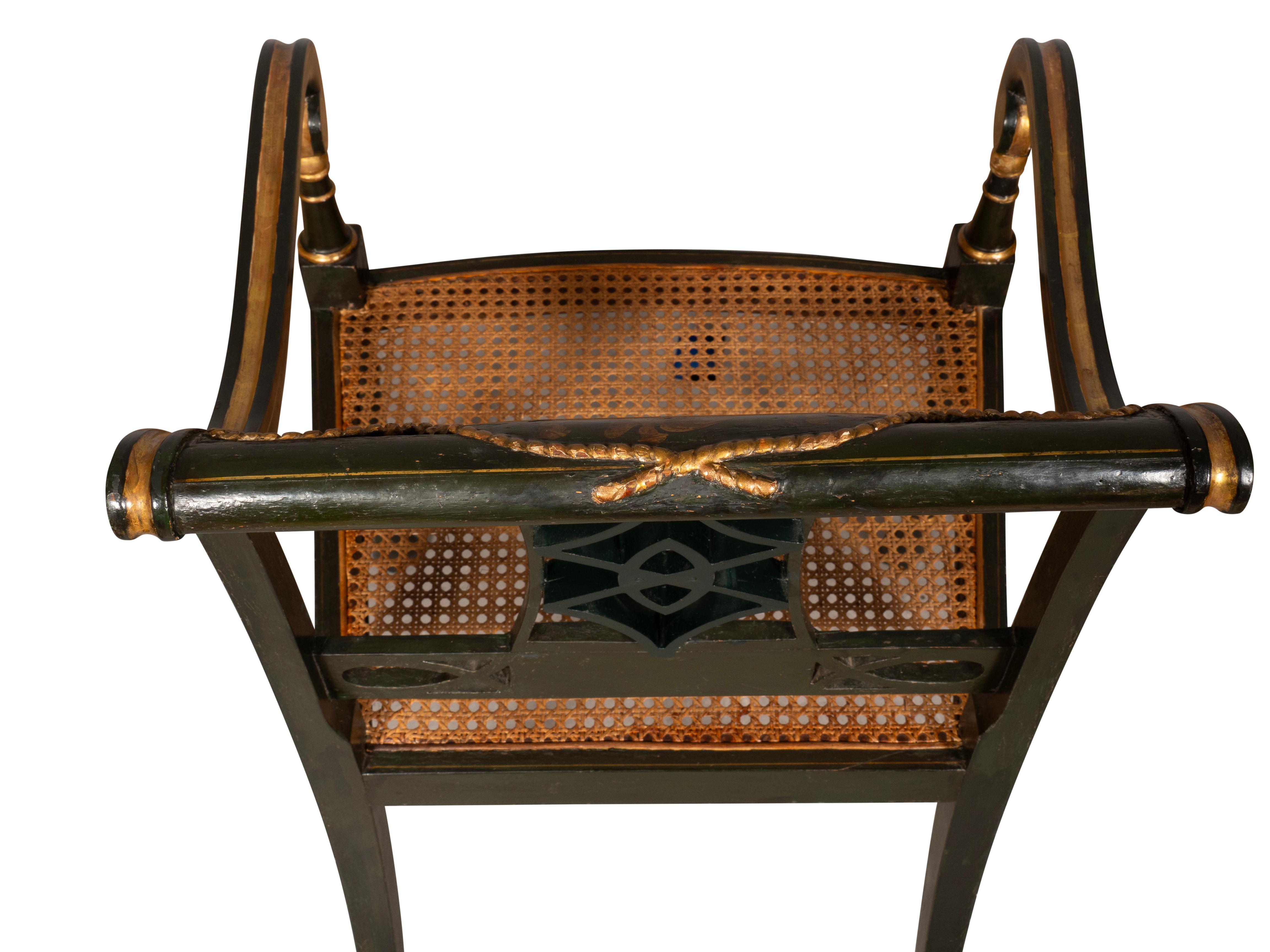 Set Of Six Regency Ebonized And Painted Armchairs 12