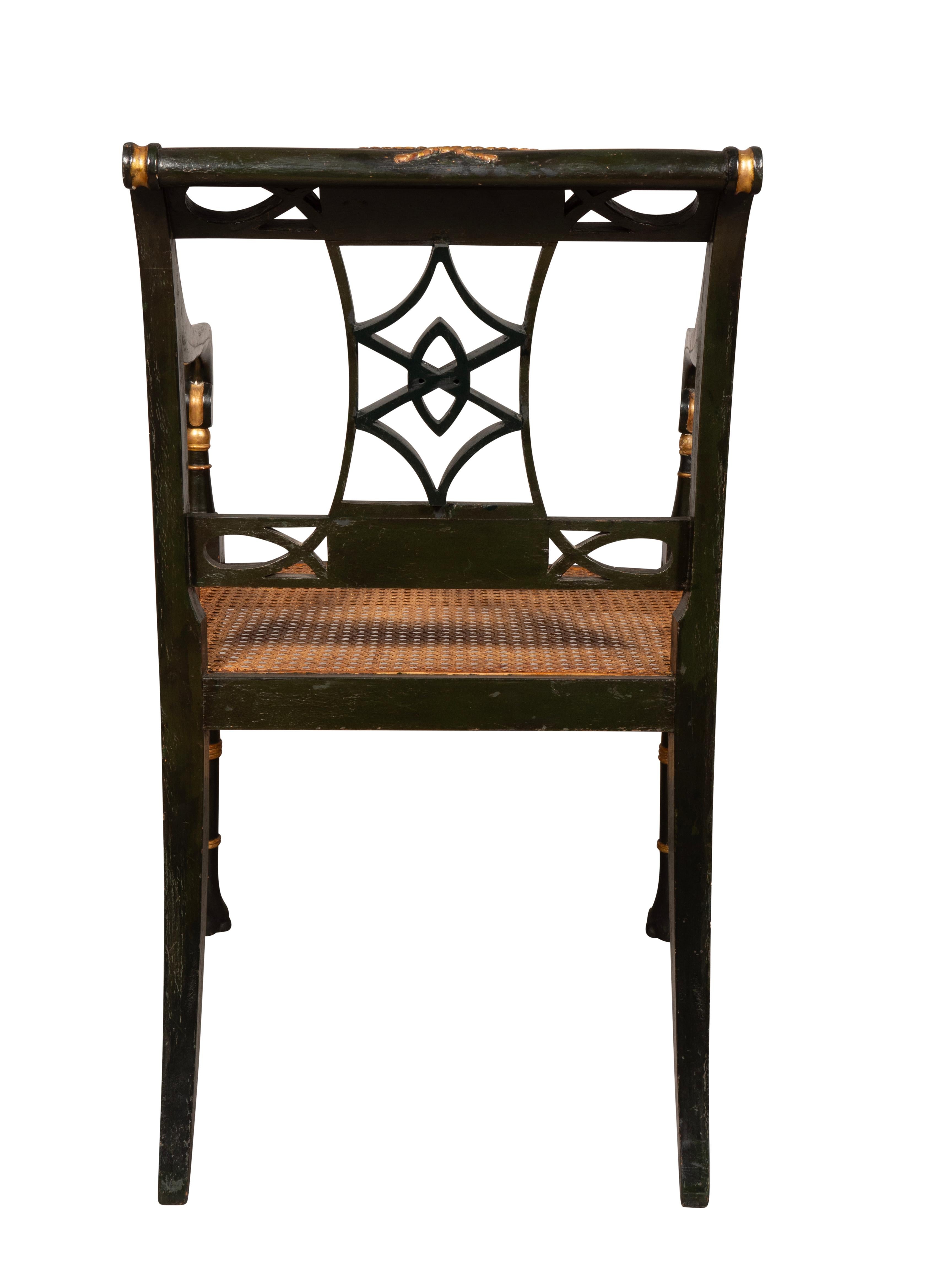 Wood Set Of Six Regency Ebonized And Painted Armchairs