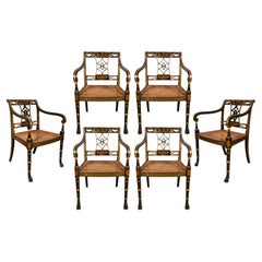 Set Of Six Regency Ebonized And Painted Armchairs