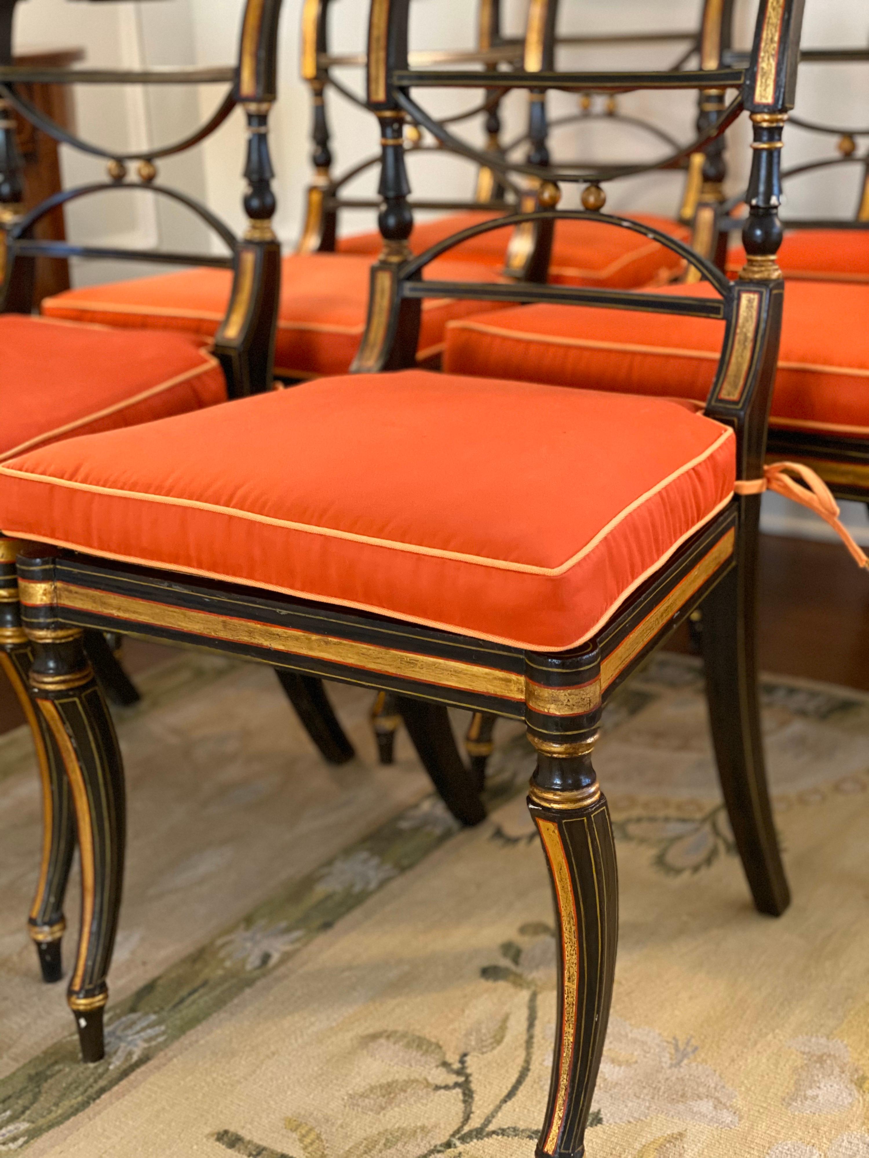 Satz von sechs teilweise vergoldeten Regency-Beistellstühlen aus Rosenholz mit Schilfrohr, um 1810 im Zustand „Gut“ im Angebot in Southampton, NY