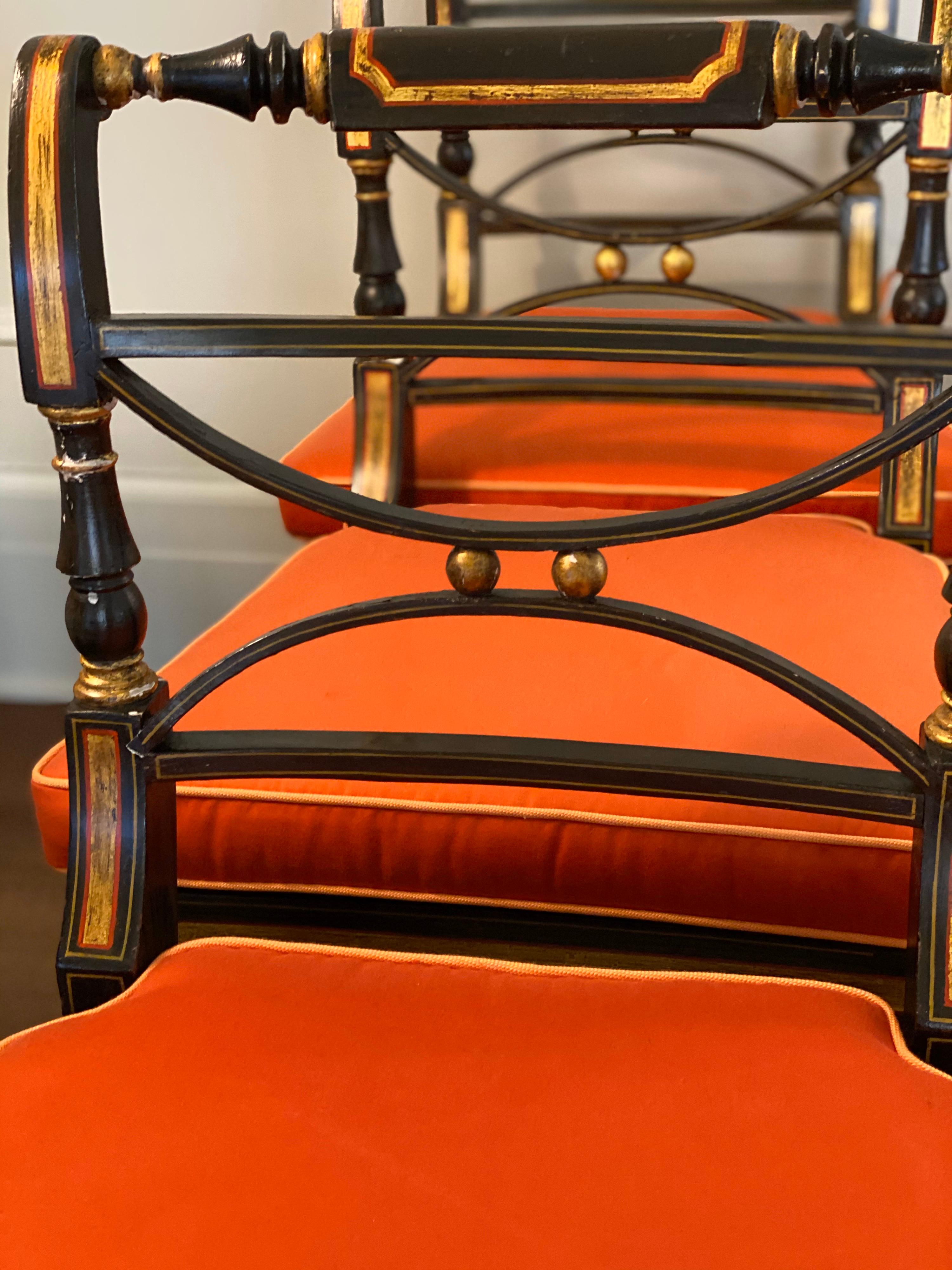 Ensemble de six chaises d'appoint Regency en bois de rose grainé et doré à la feuille, avec cannage, vers 1810 en vente 3