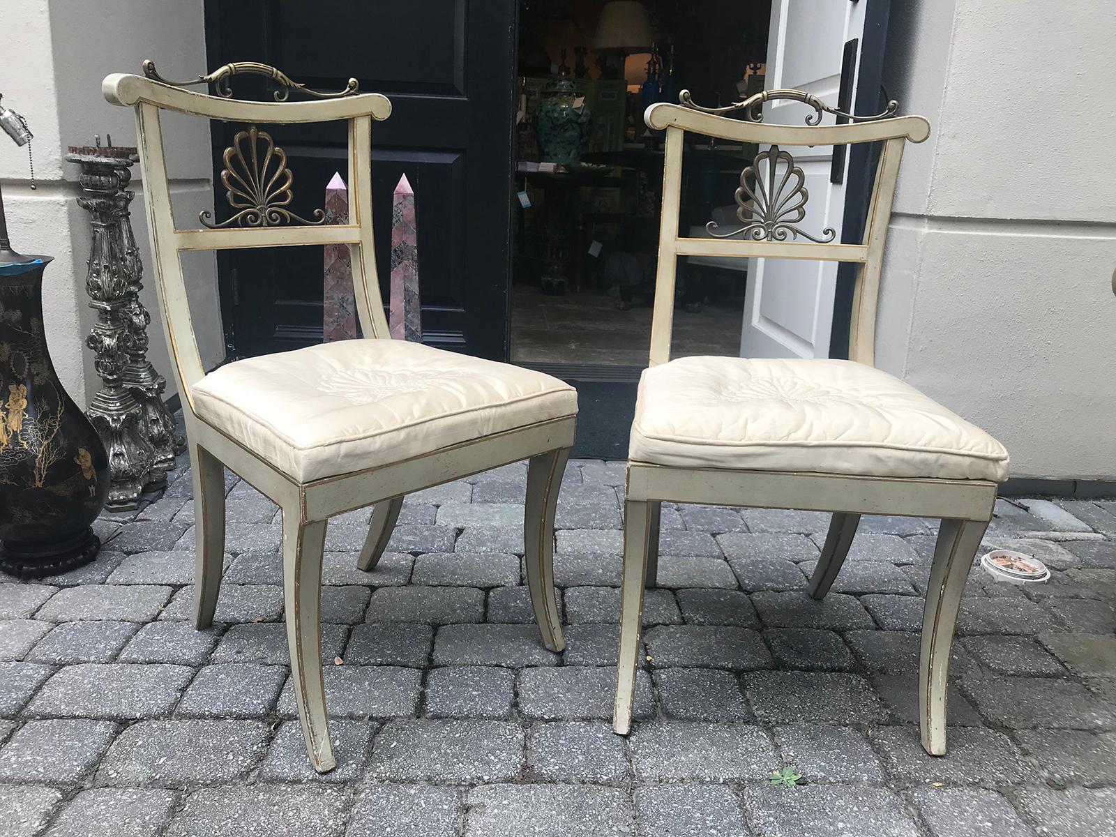 Set of Six Regency Style Painted and Bronze Dining Chairs In Good Condition In Atlanta, GA