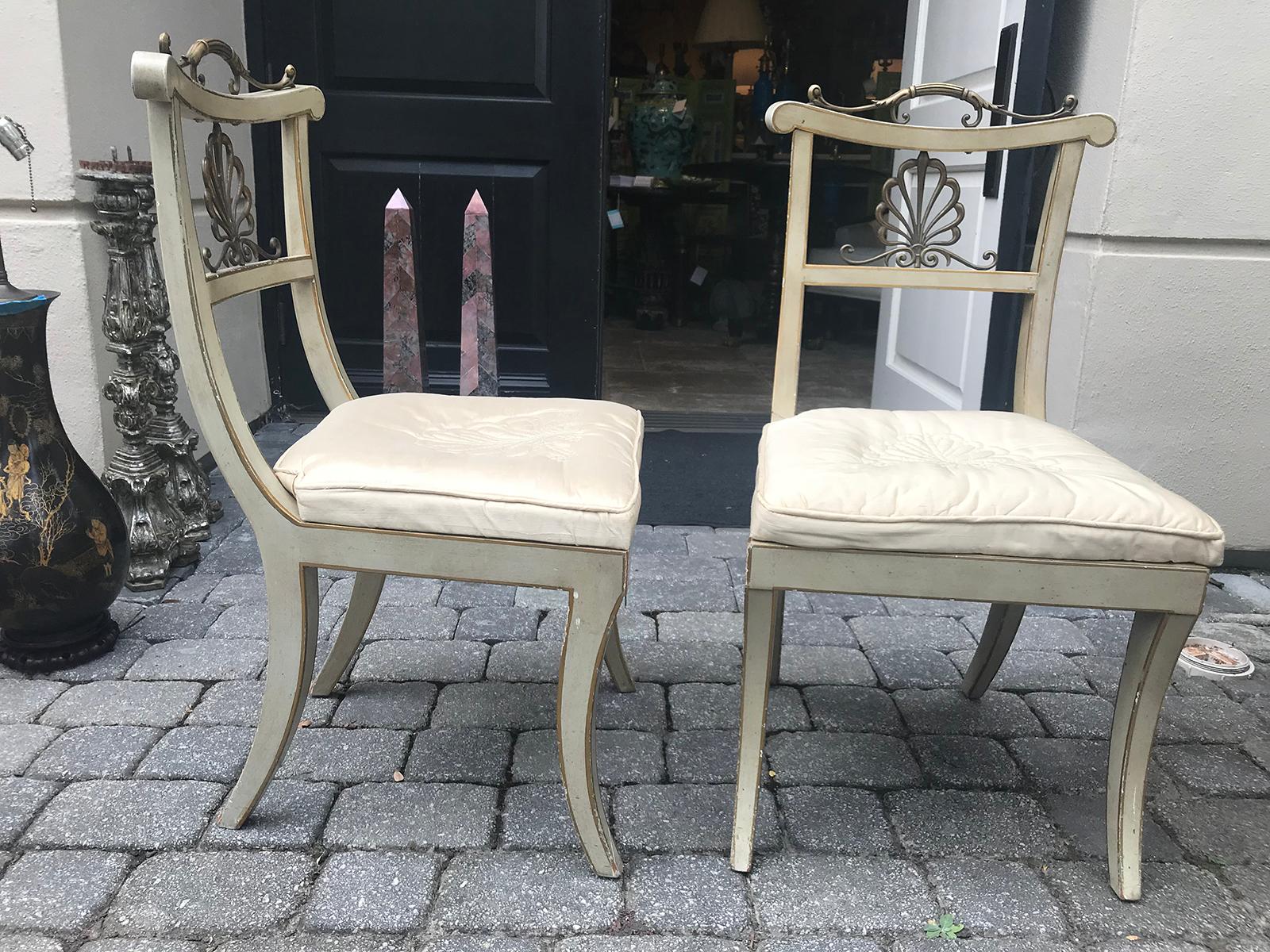 20th Century Set of Six Regency Style Painted and Bronze Dining Chairs