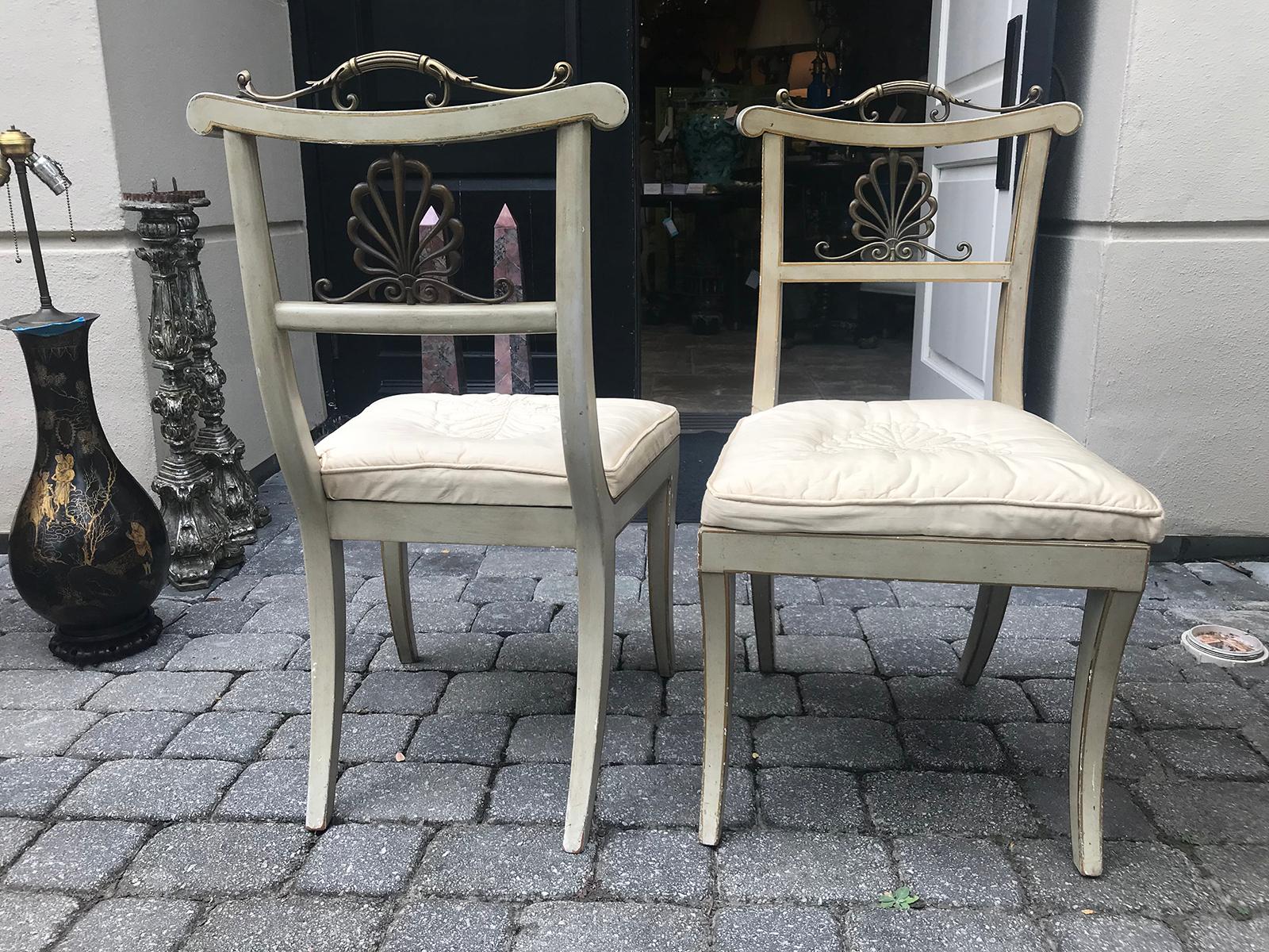 Set of Six Regency Style Painted and Bronze Dining Chairs 1