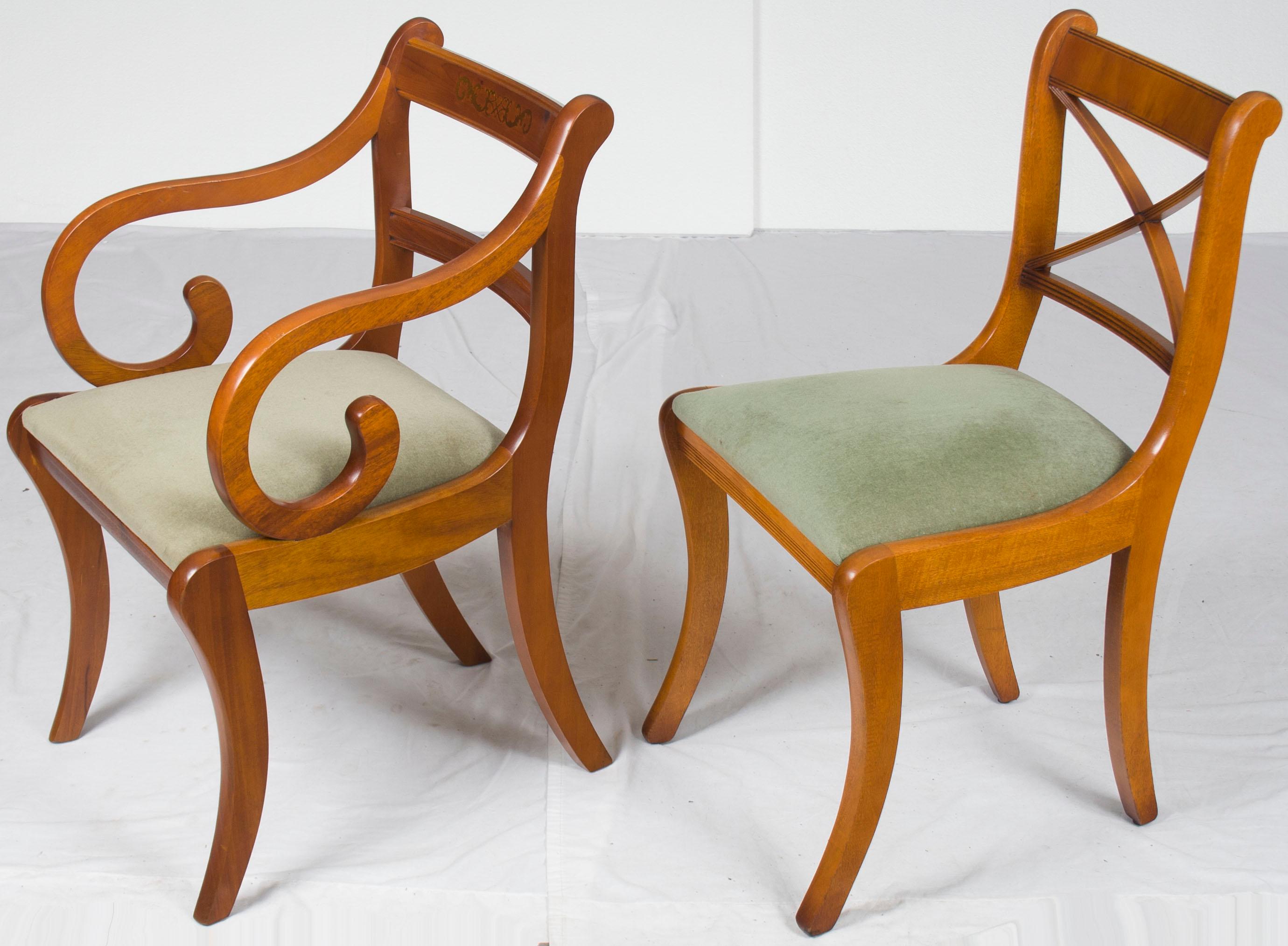 Set of Six Regency Style Yew Wood Dining Room Chairs In Good Condition For Sale In Atlanta, GA
