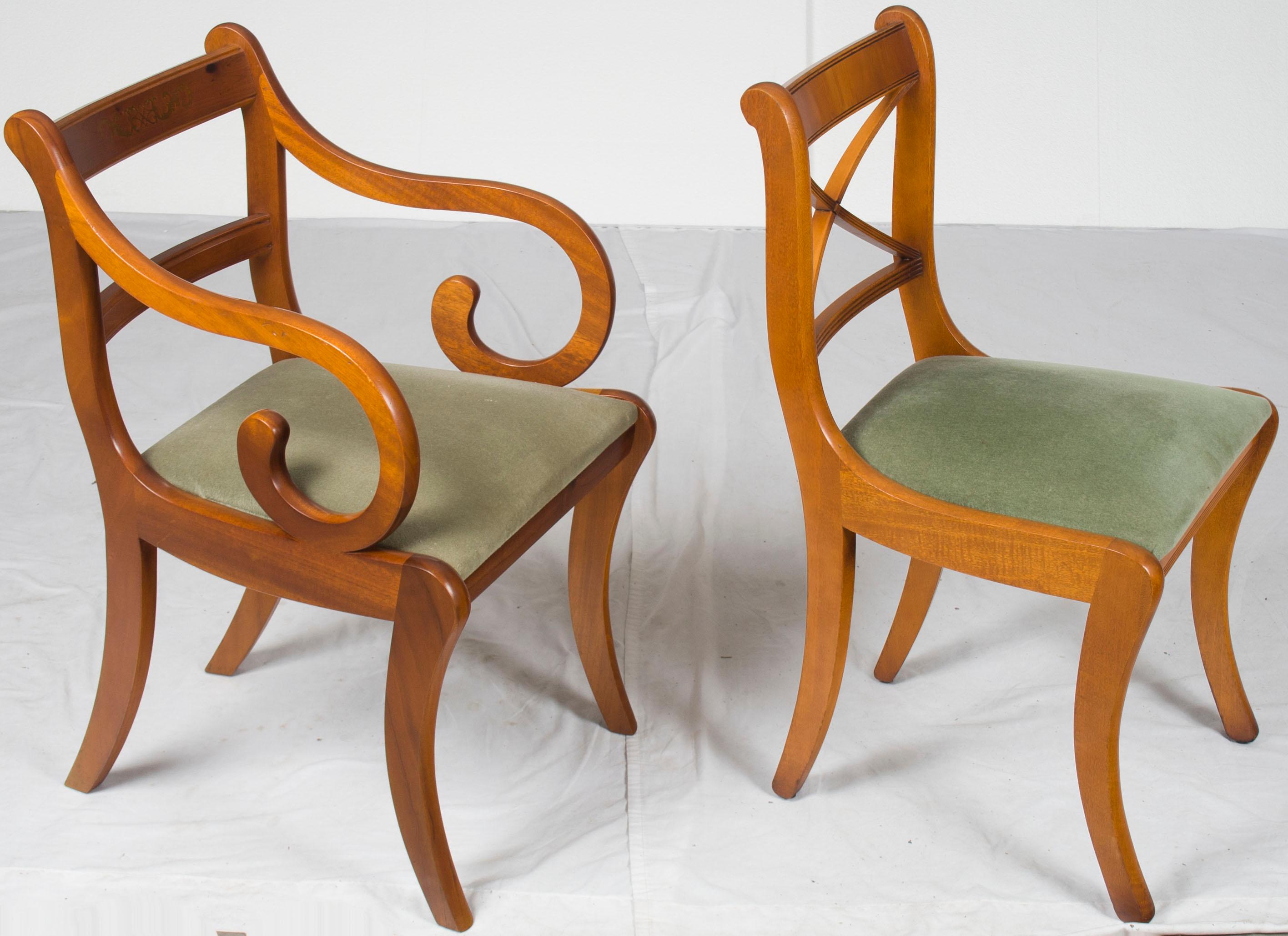 Mid-20th Century Set of Six Regency Style Yew Wood Dining Room Chairs For Sale