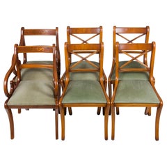 Set of Six Regency Style Yew Wood Dining Room Chairs