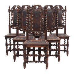 Antique Set of Six Renaissance Revival Dining Chairs C1890 France Thistle Emblem