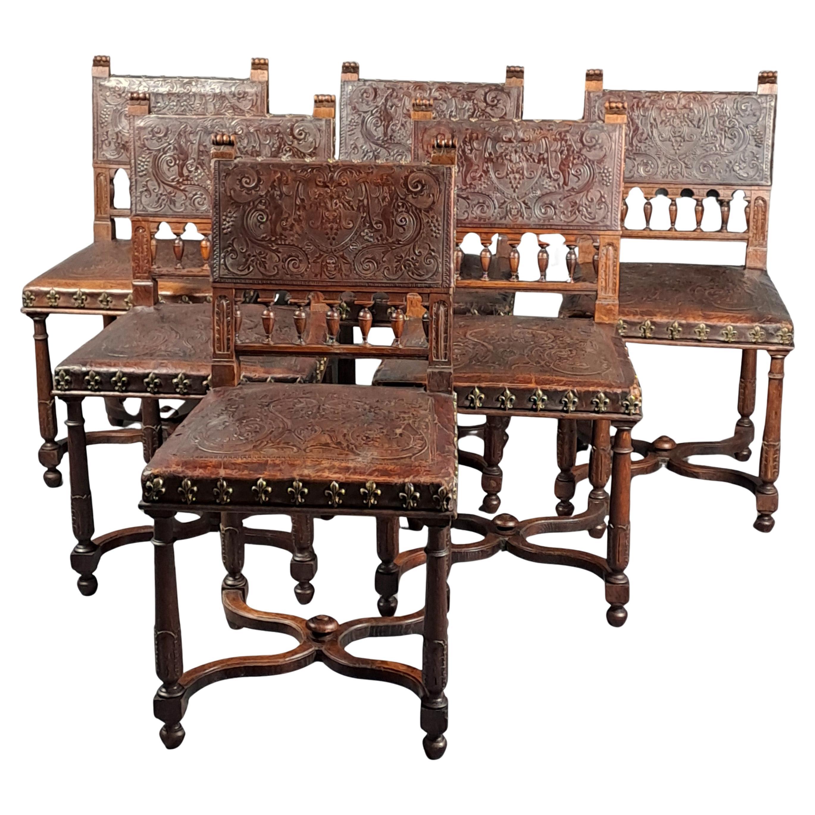 Ensemble de six chaises de style Upholstering en cuir cordovan gaufré